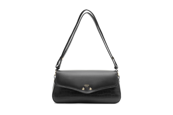 Bolsa Feminina Tiracolo Média Croco - Preto