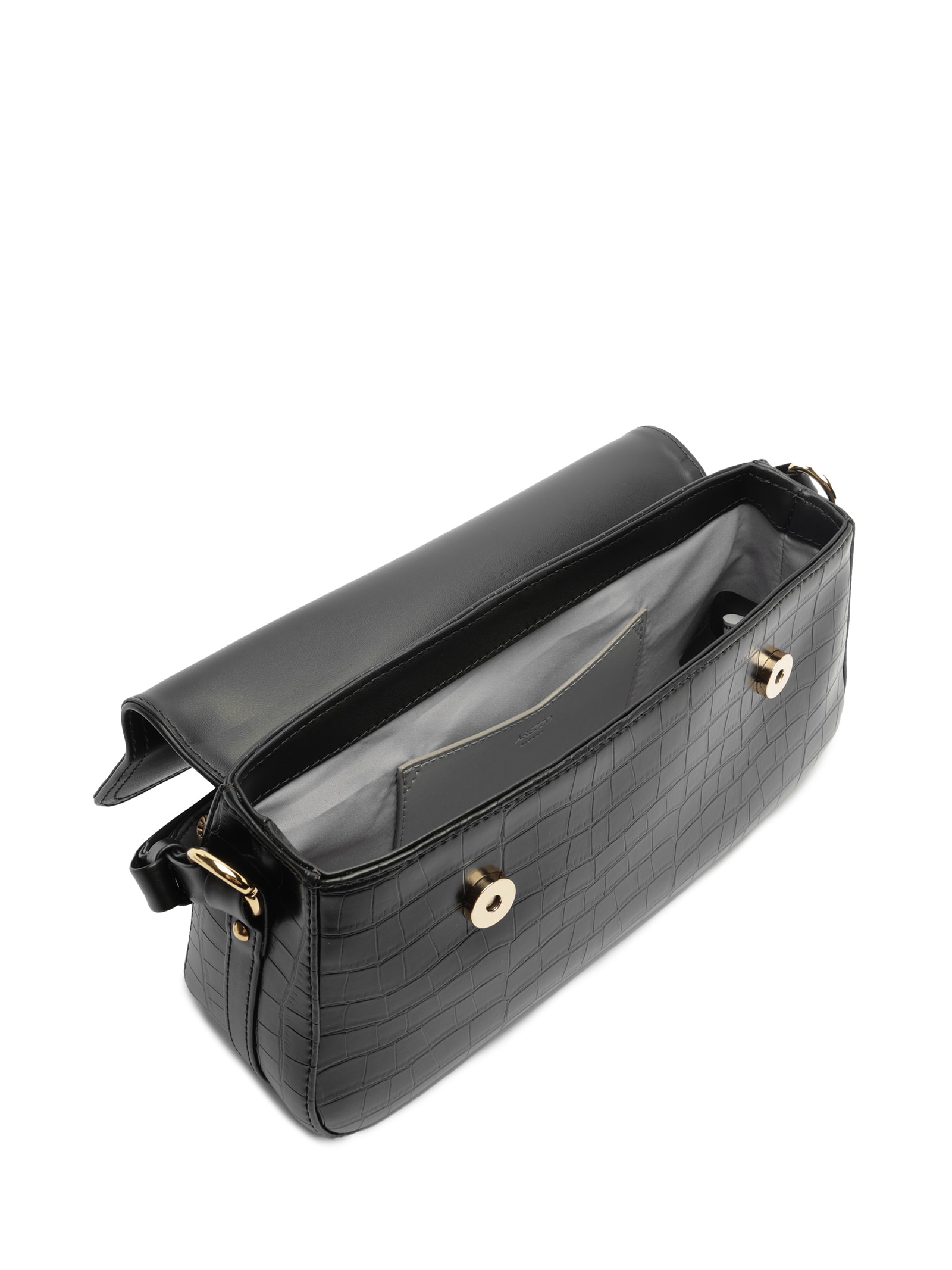 Bolsa Feminina Tiracolo Média Croco Preto Arezzo