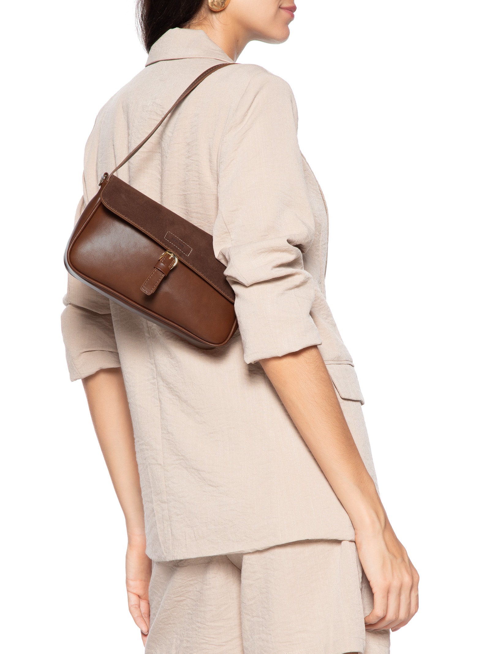 Bolsa Feminina Tiracolo Média Fivela Marrom Anacapri