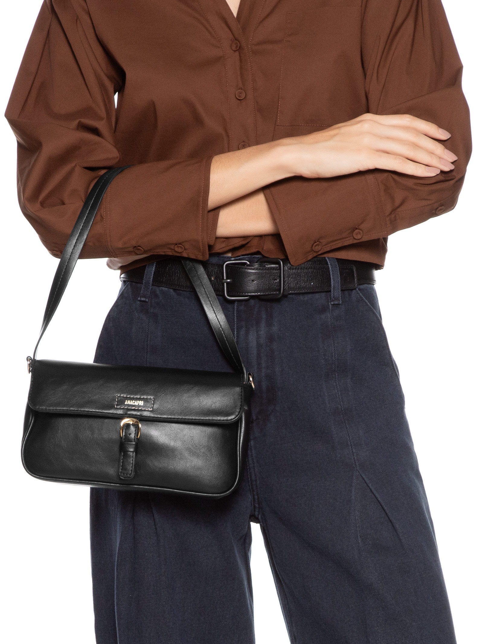 Bolsa Feminina Tiracolo Média Fivela Preto Anacapri