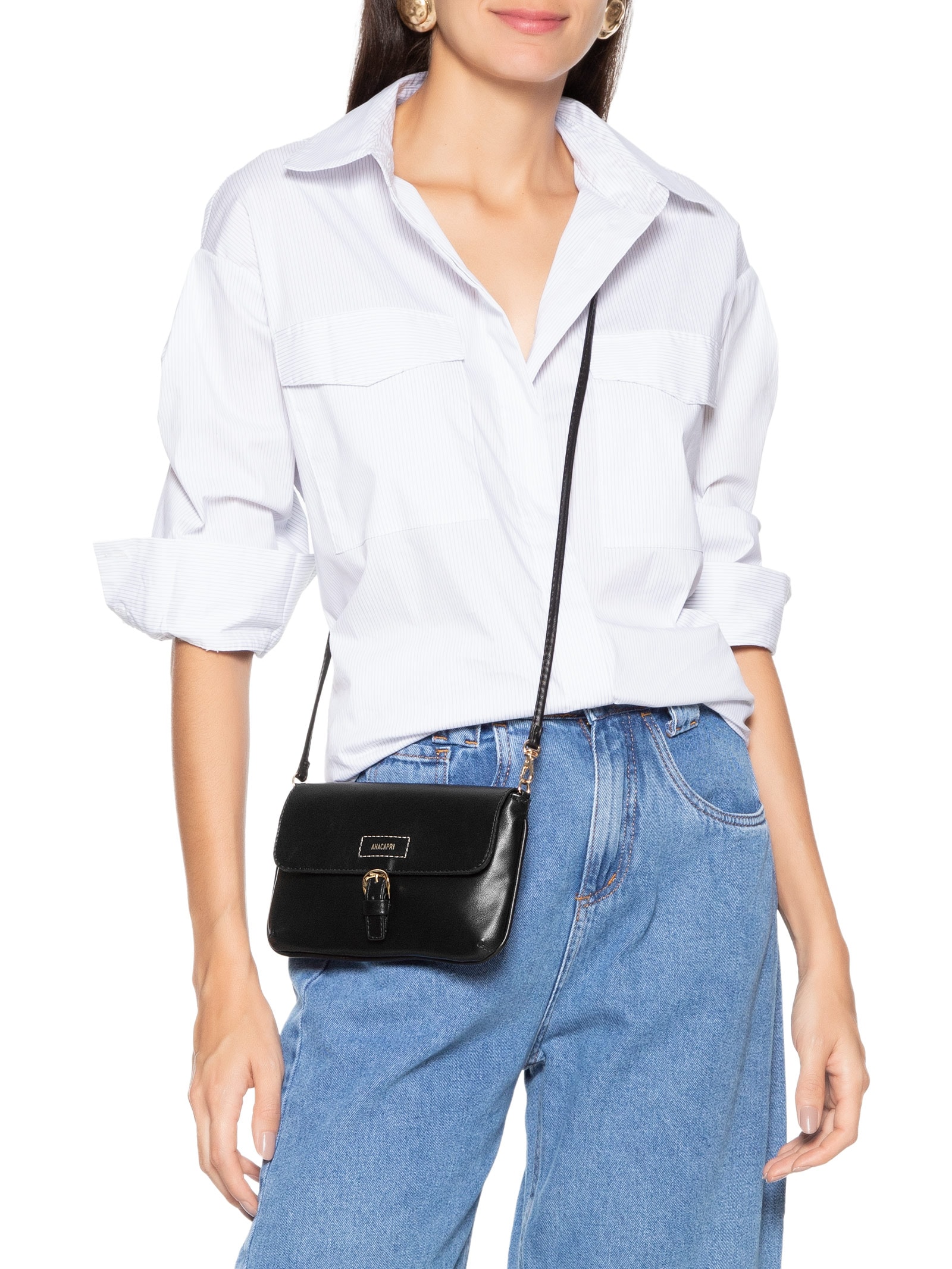 Bolsa Feminina Tiracolo Média Preto Anacapri