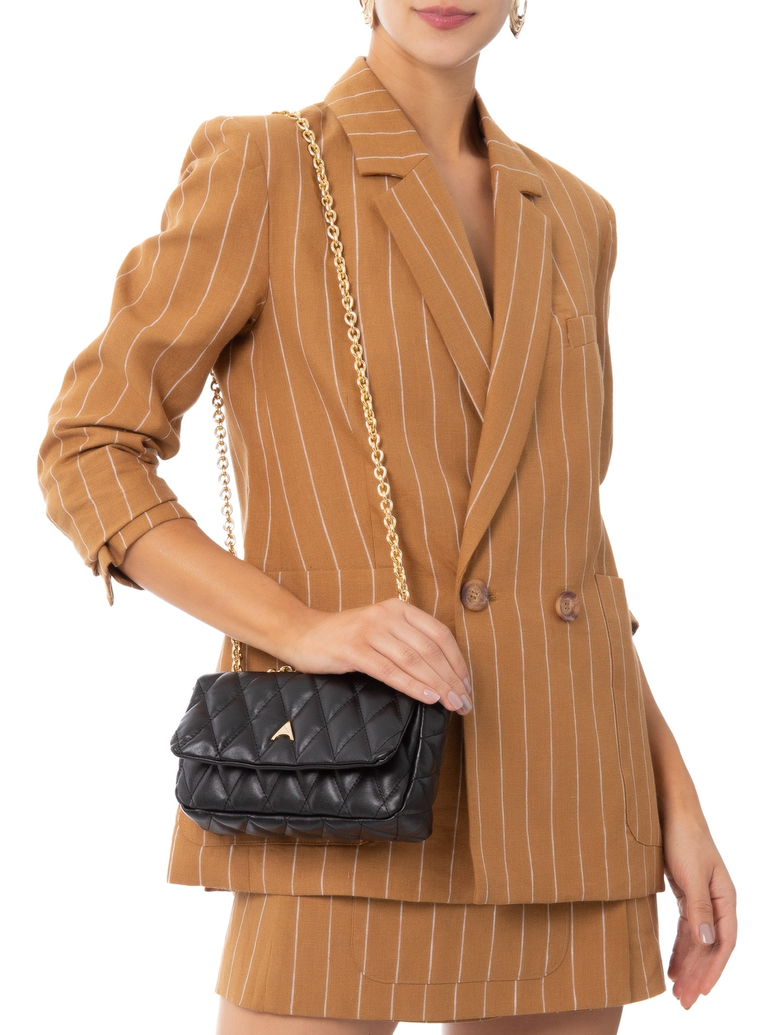 Bolsa Feminina Tiracolo Média Soft  Leather Ouro Preto Carrano