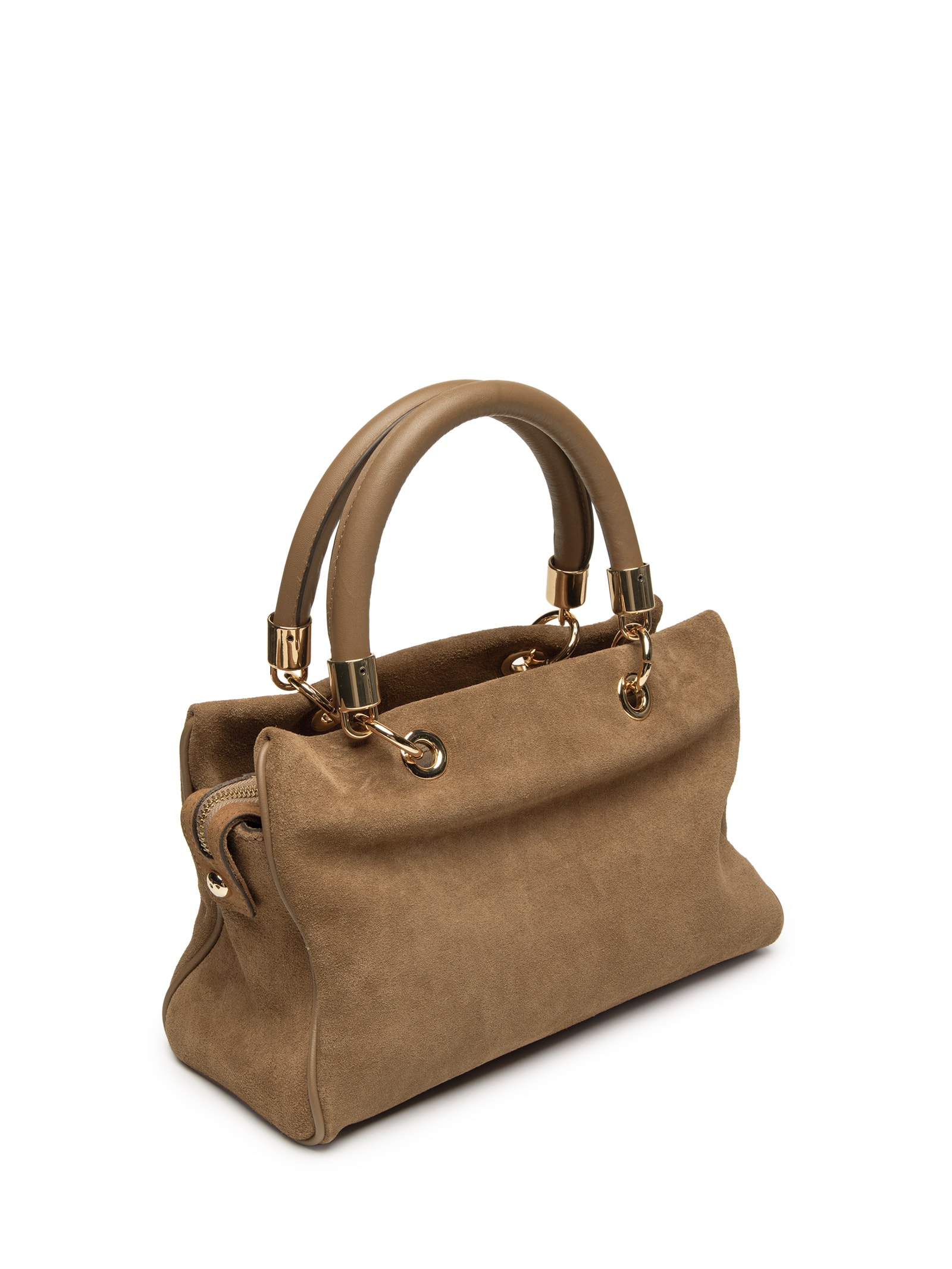 Bolsa Feminina Tiracolo Média Suede Leather Saddle Gingerbread Marrom Carrano