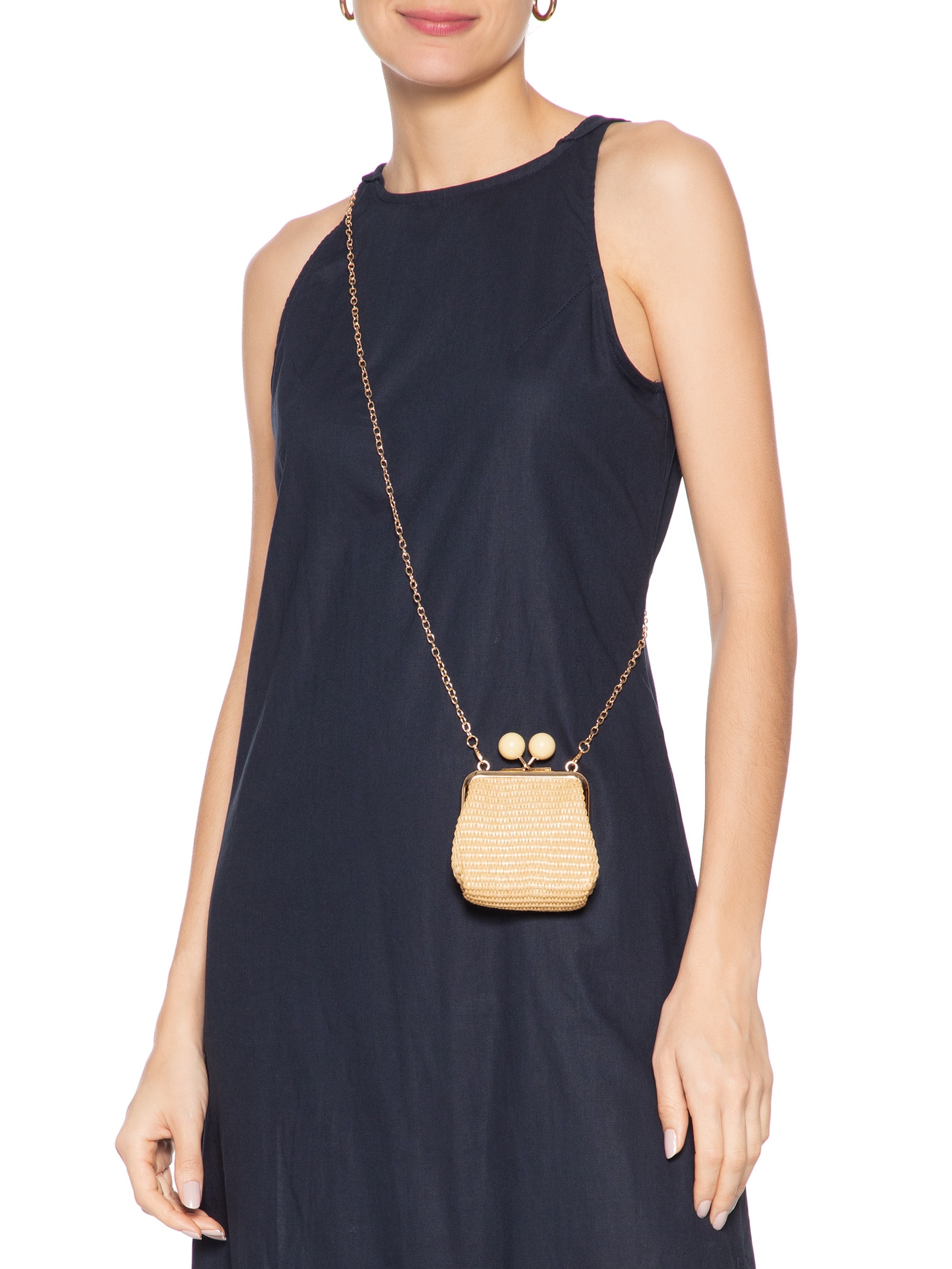 Bolsa Feminina Tiracolo Palha Tramada Bege Basiq