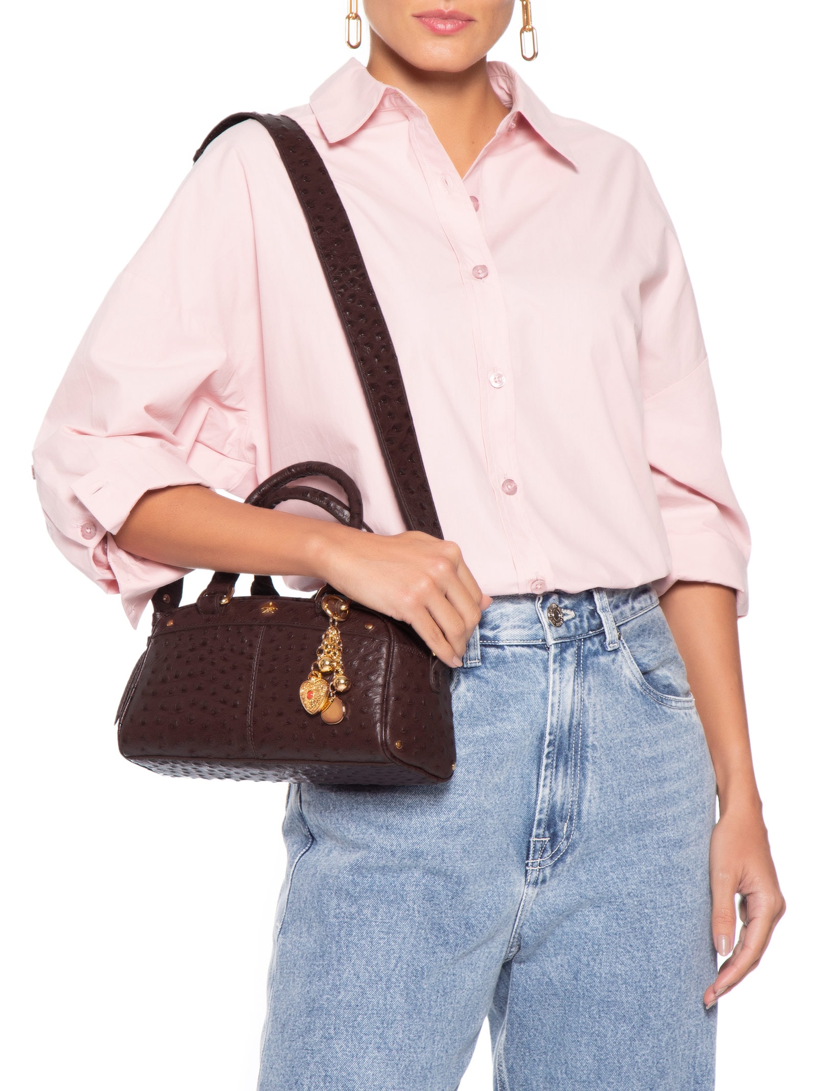 Bolsa Feminina Tiracolo Pequena Avestruz Marrom Luiza Barcelos