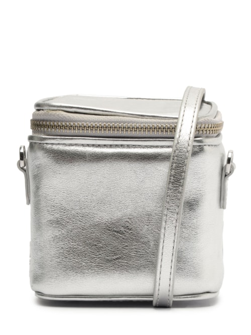 Bolsa Feminina Tiracolo Pequena Boxy Couro - Prata