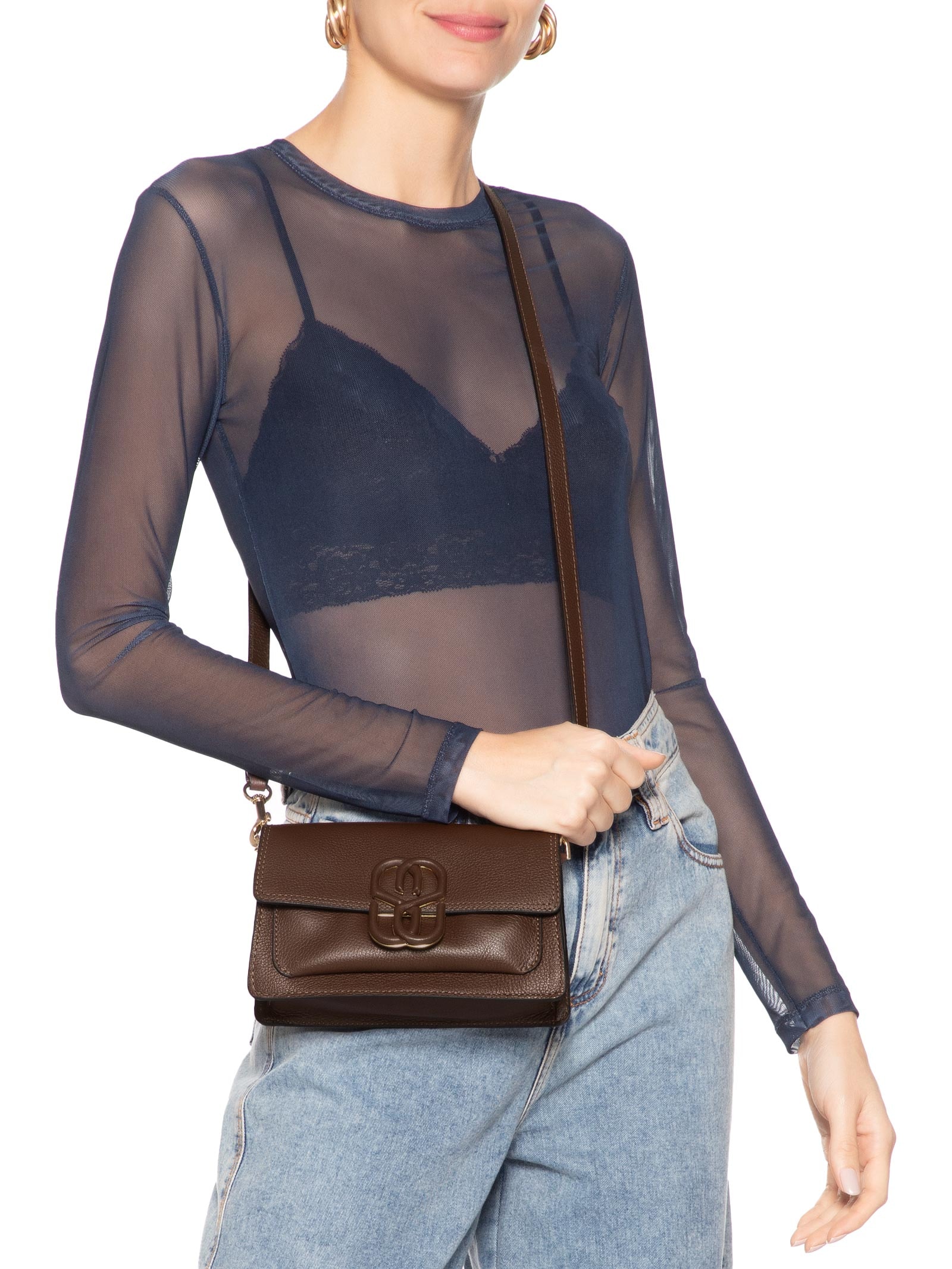 Bolsa Feminina Tiracolo Pequena Couro Marrom Schutz