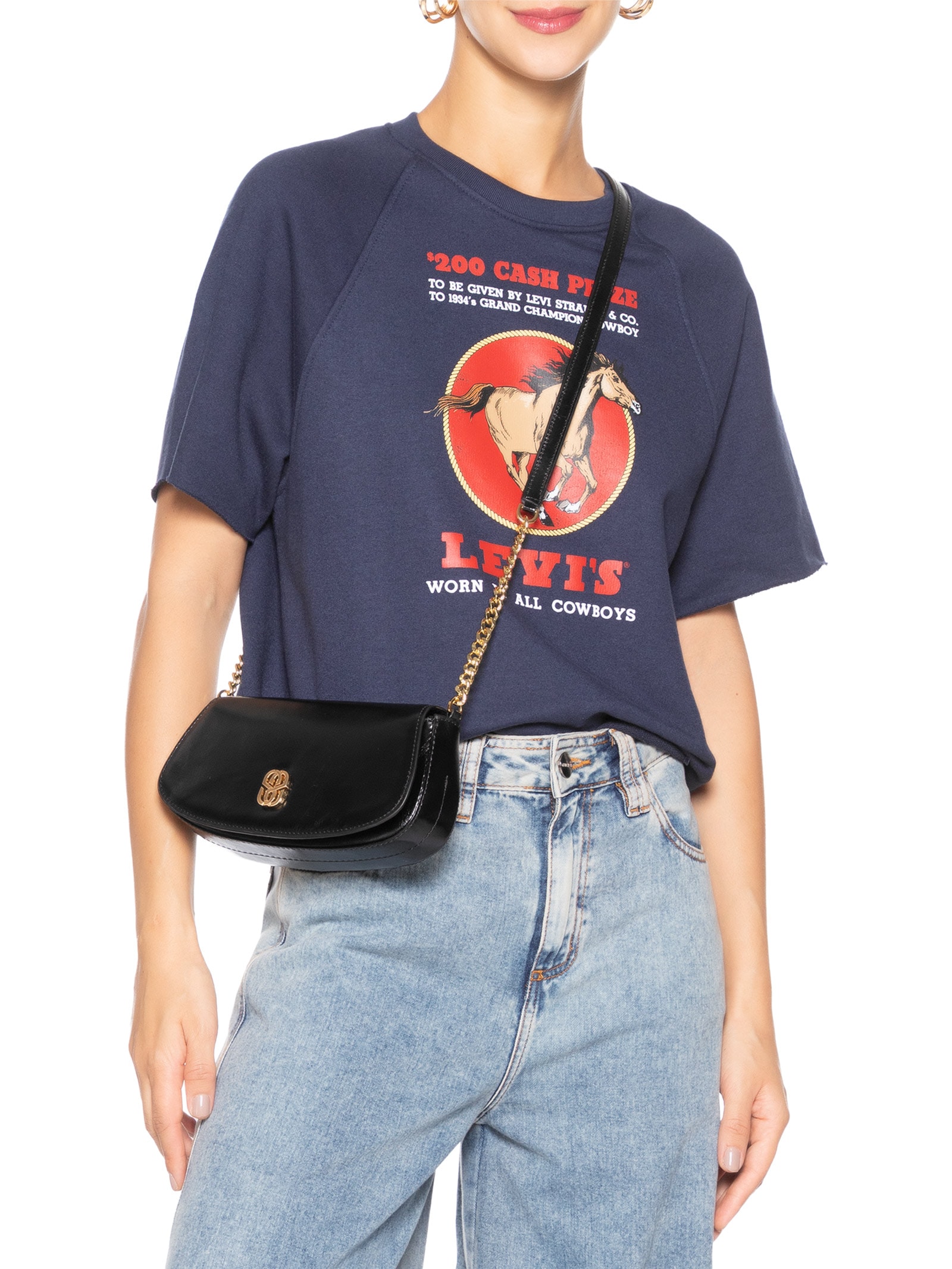 Bolsa Feminina Tiracolo Pequena Couro Preto Schutz