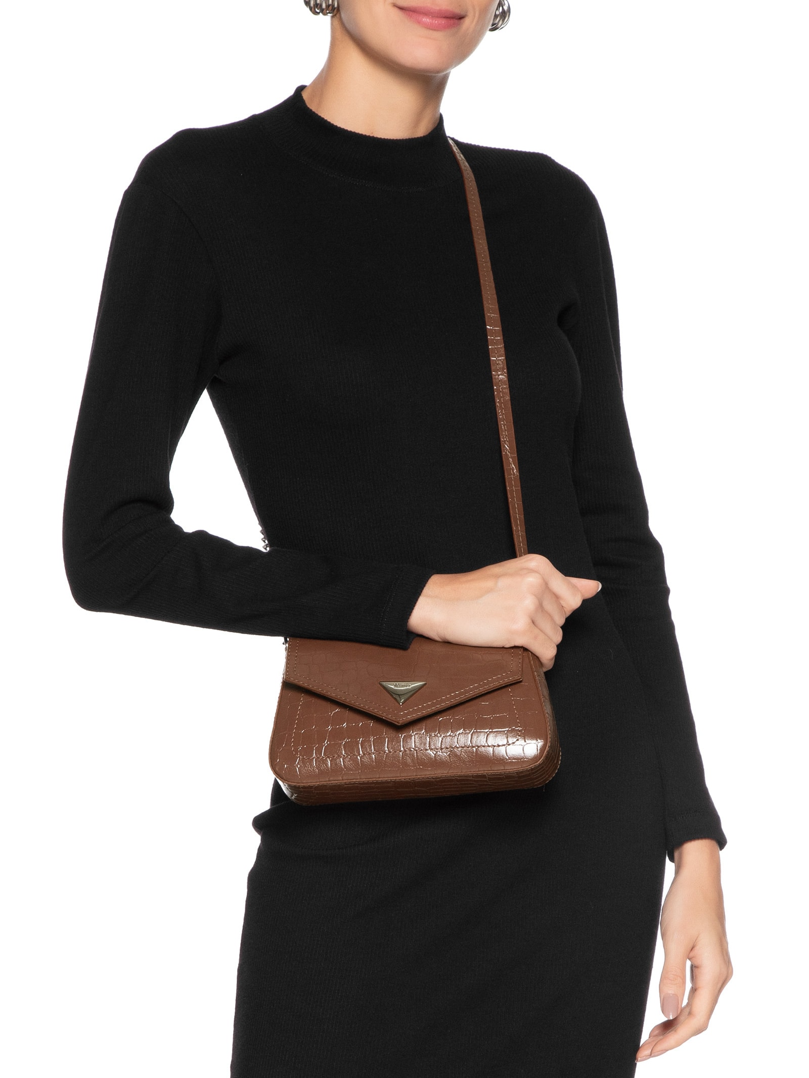 Bolsa Feminina Tiracolo Pequena Croco Marrom Schutz