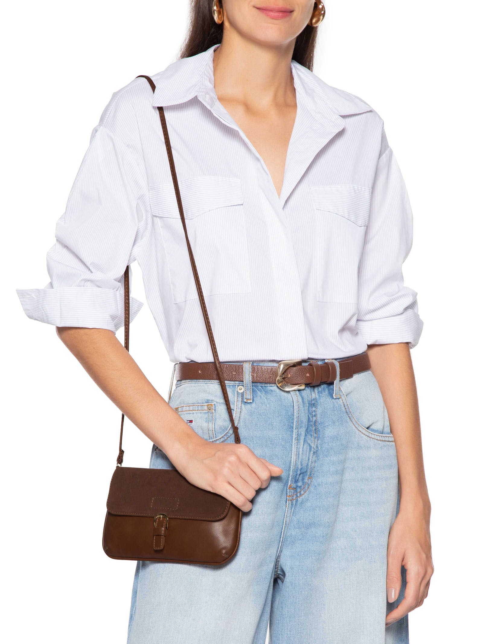 Bolsa Feminina Tiracolo Pequena Fivela Frontal Marrom Anacapri