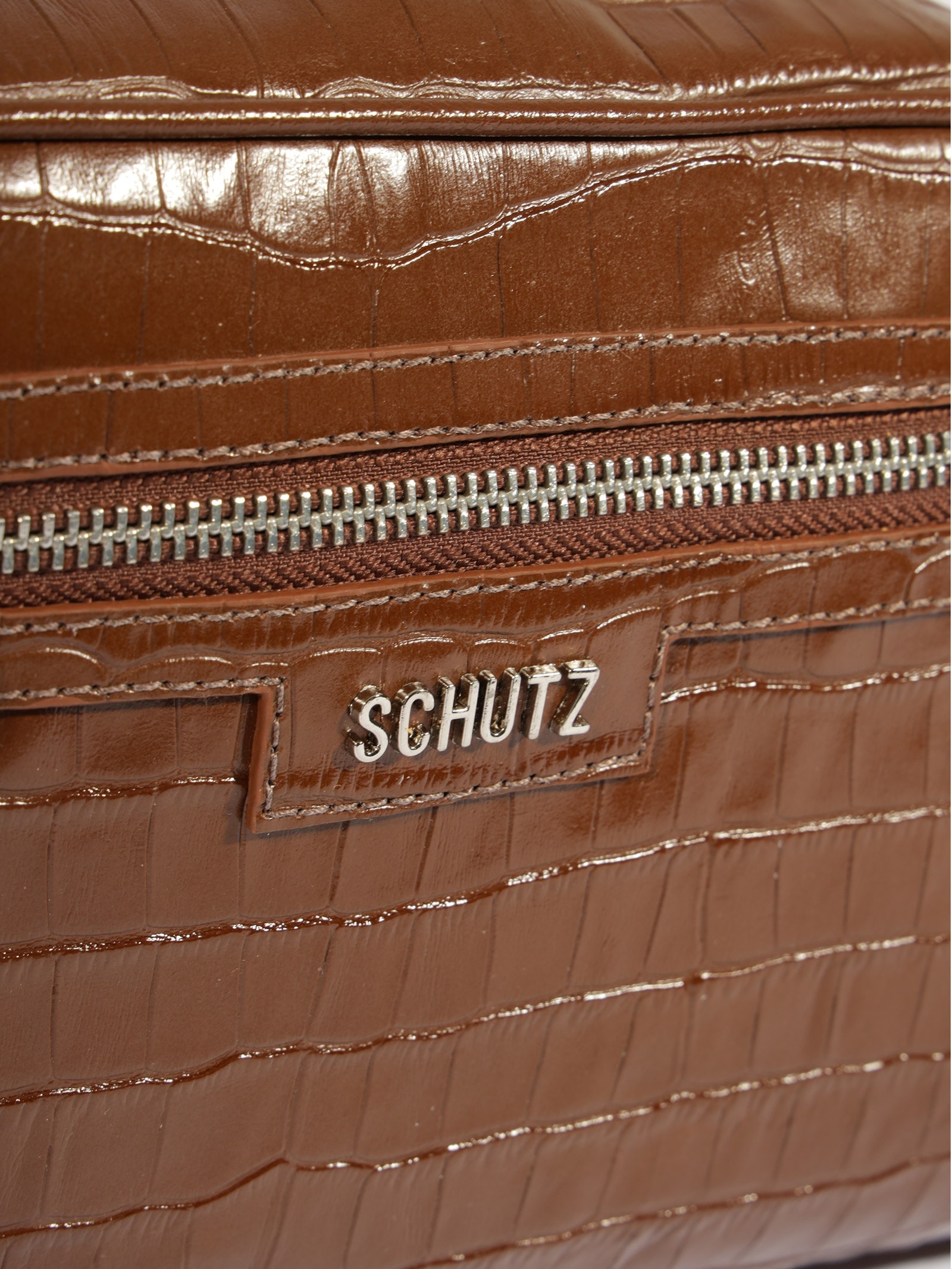 Bolsa Feminina Tiracolo Pequena Mirella Couro Croco Marrom Schutz