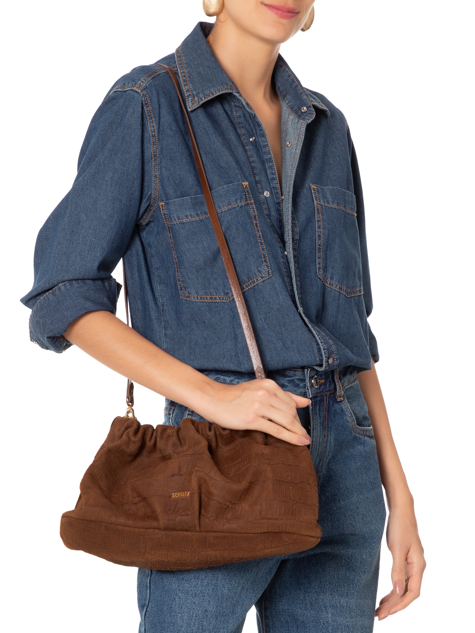 Schutz - Bolsa Feminina Tiracolo Pouch Aryen Camurça - Marrom