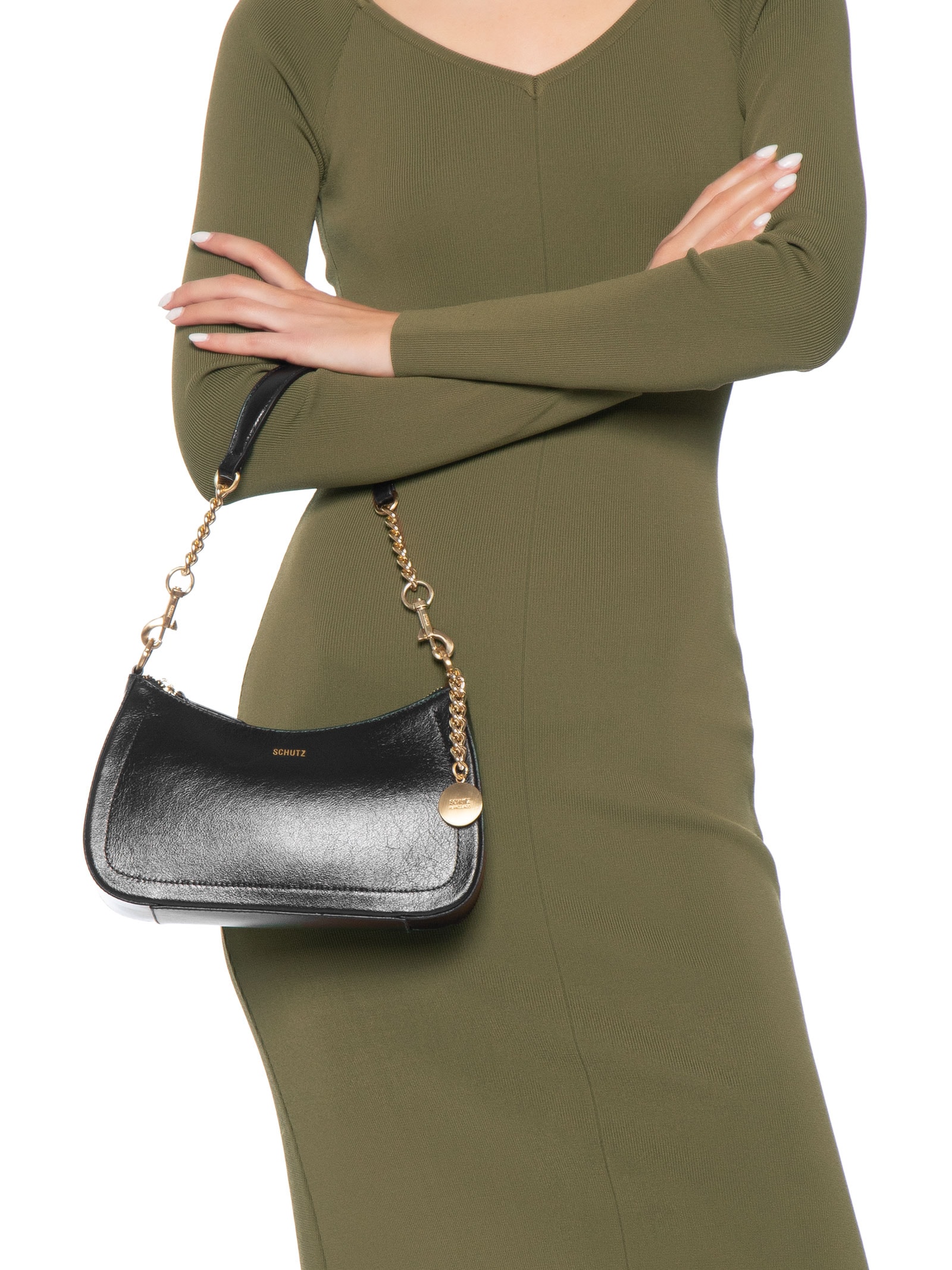 Bolsa Feminina Tiracolo Shoulder Elowen Média Couro Preto Schutz