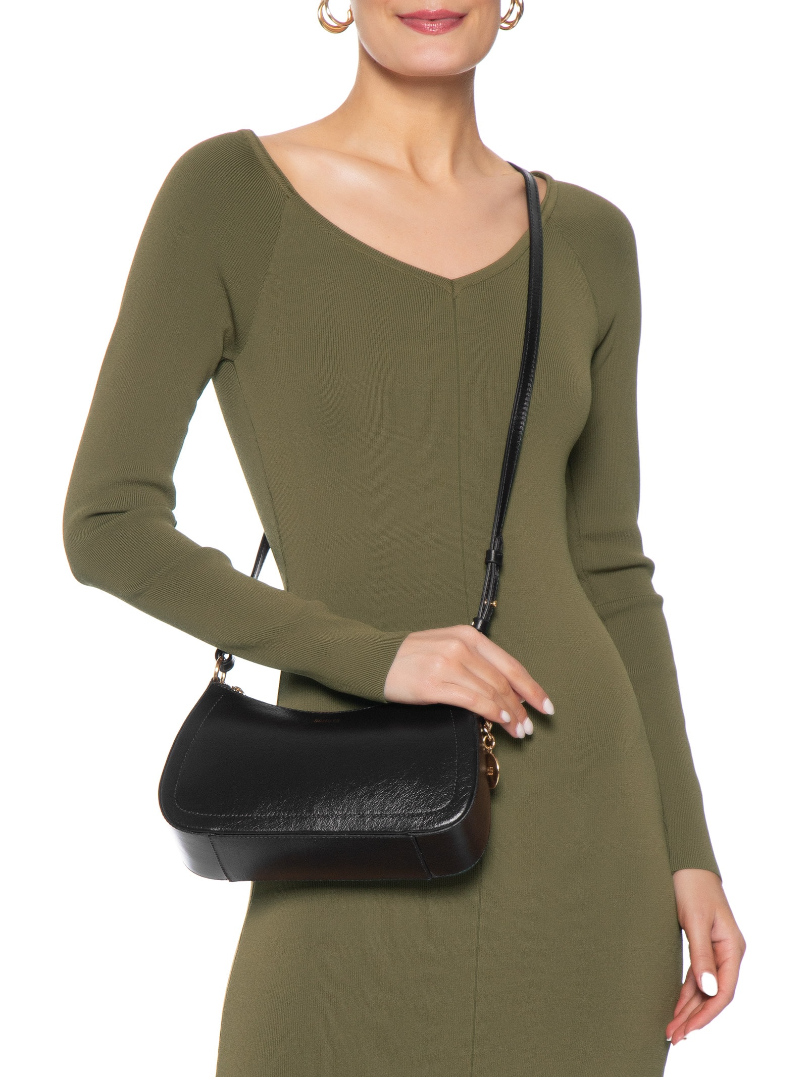 Bolsa Feminina Tiracolo Shoulder Elowen Média Couro Preto Schutz