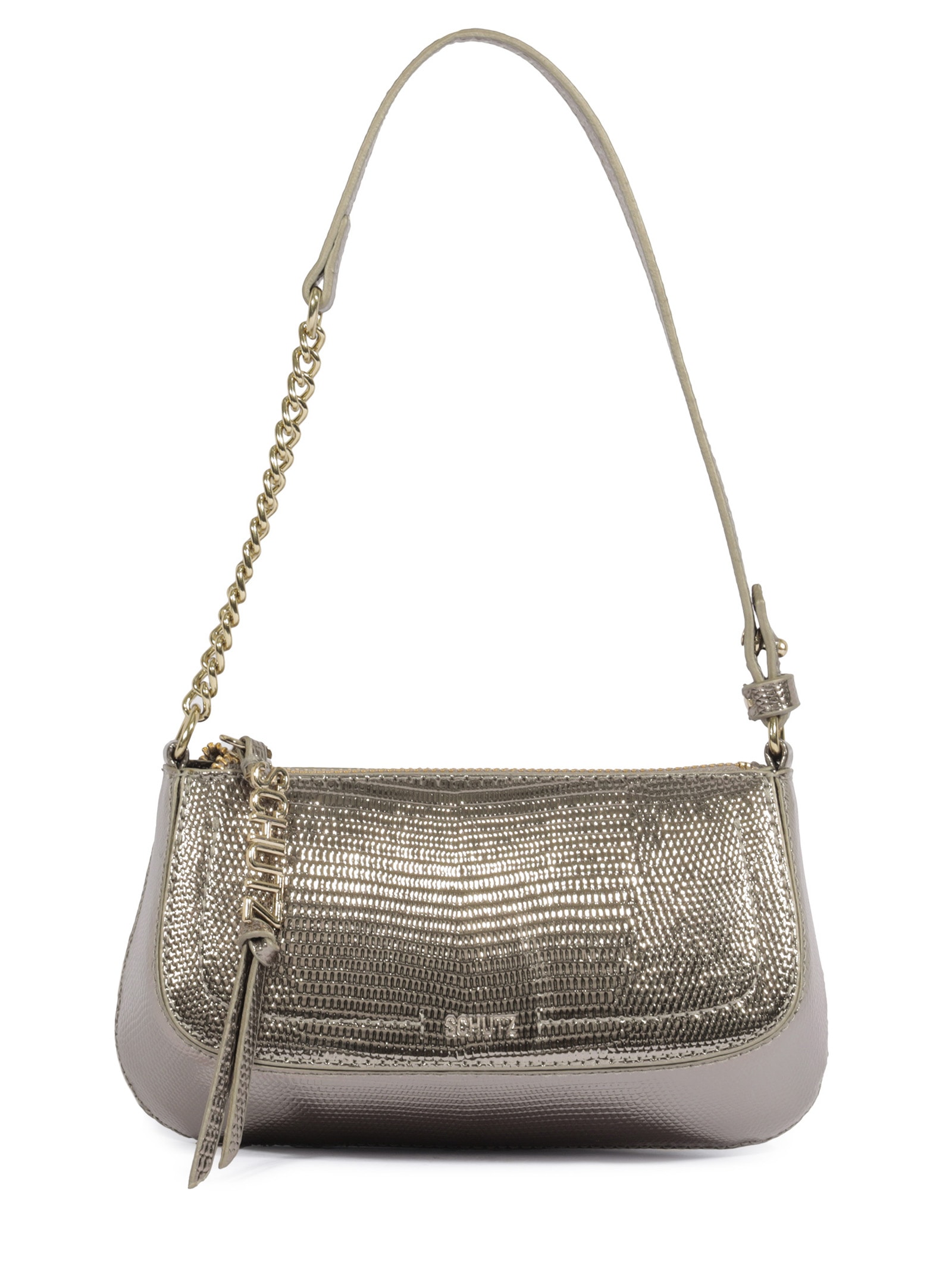 Bolsa Feminina Tiracolo Tina Croco Pequena Prateado Schutz