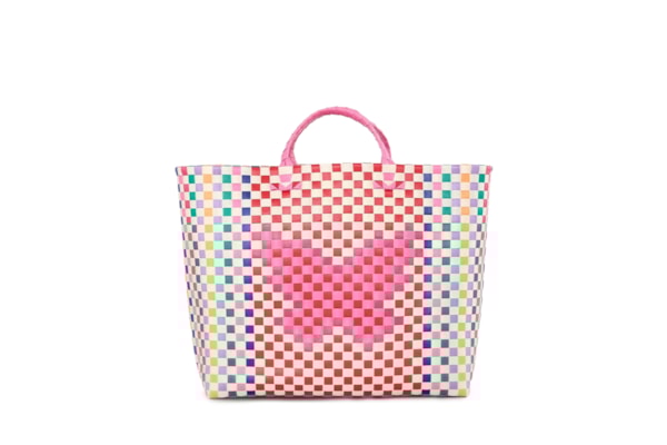 Bolsa Feminina Tote Artesanal G Borboleta Praia Rj - Rosa