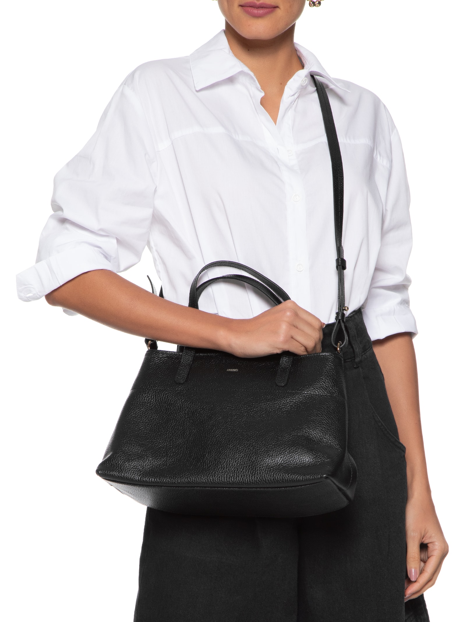 Bolsa Feminina Tote Couro Jenny Grande - Preto - Arezzo