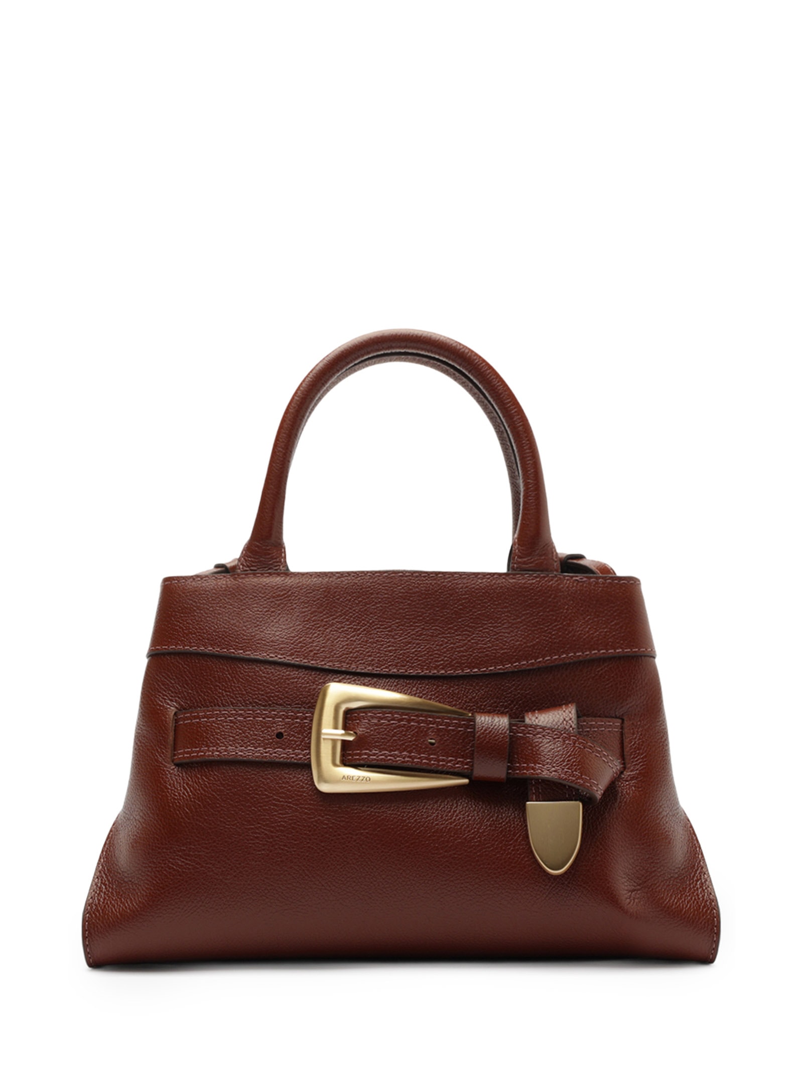 Bolsa Feminina Tote Couro Média Fivela Dourada Marrom Arezzo