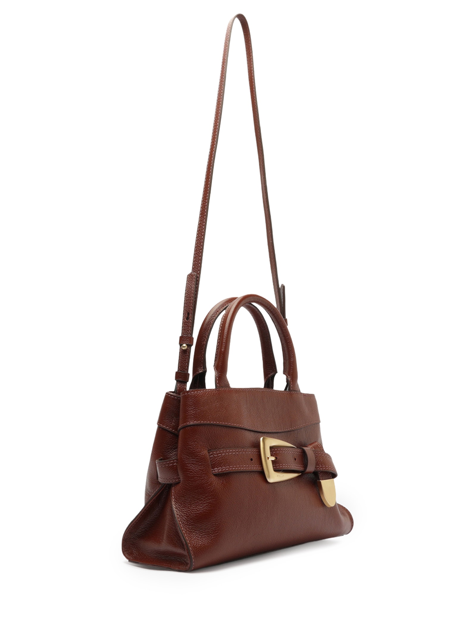 Bolsa Feminina Tote Couro Média Fivela Dourada Marrom Arezzo