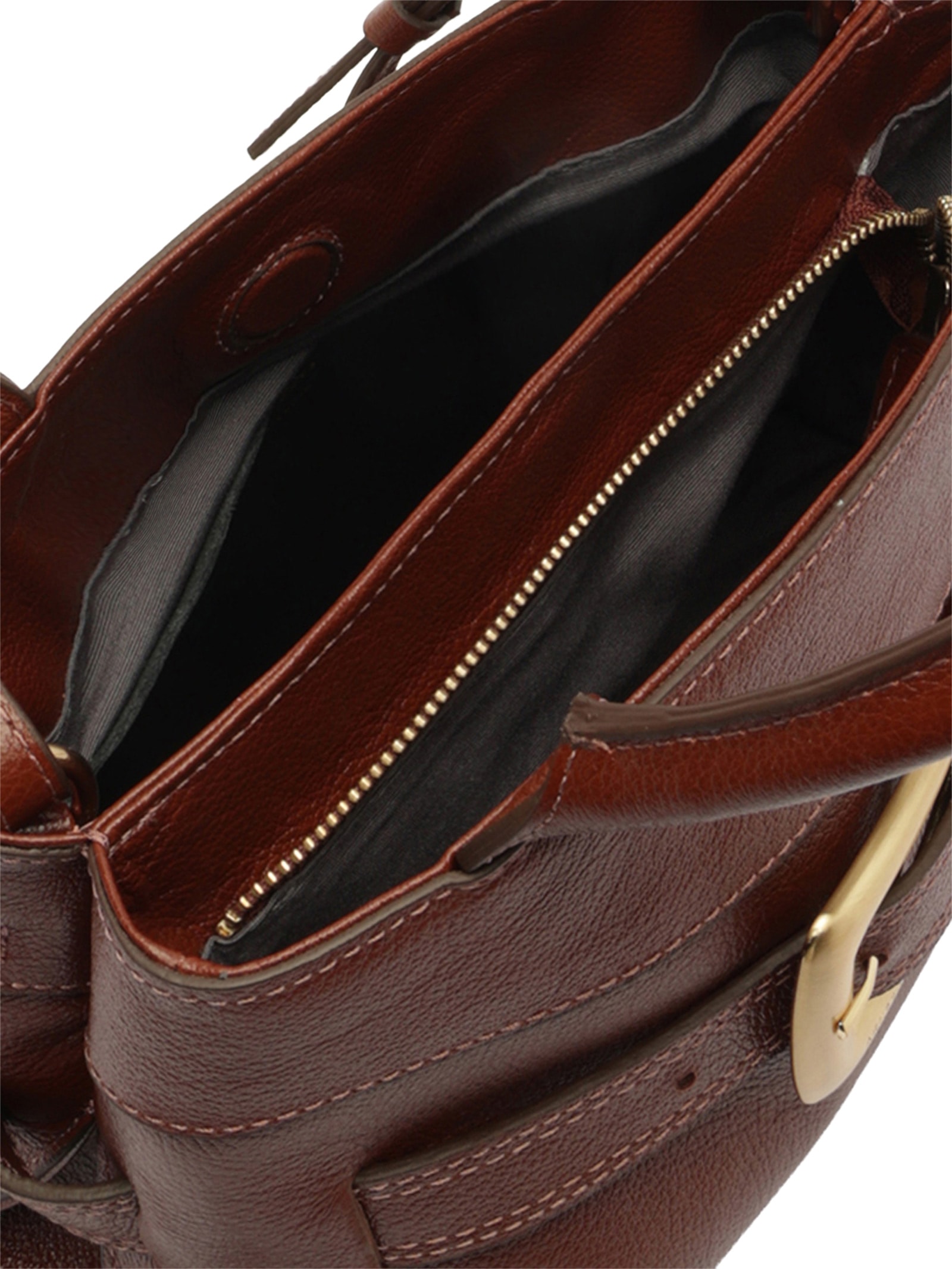 Bolsa Feminina Tote Couro Média Fivela Dourada Marrom Arezzo