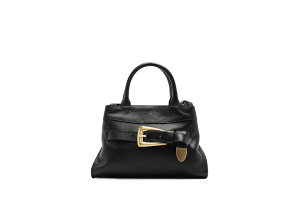 Bolsa Feminina Tote Couro Média Fivela Dourada - Preto