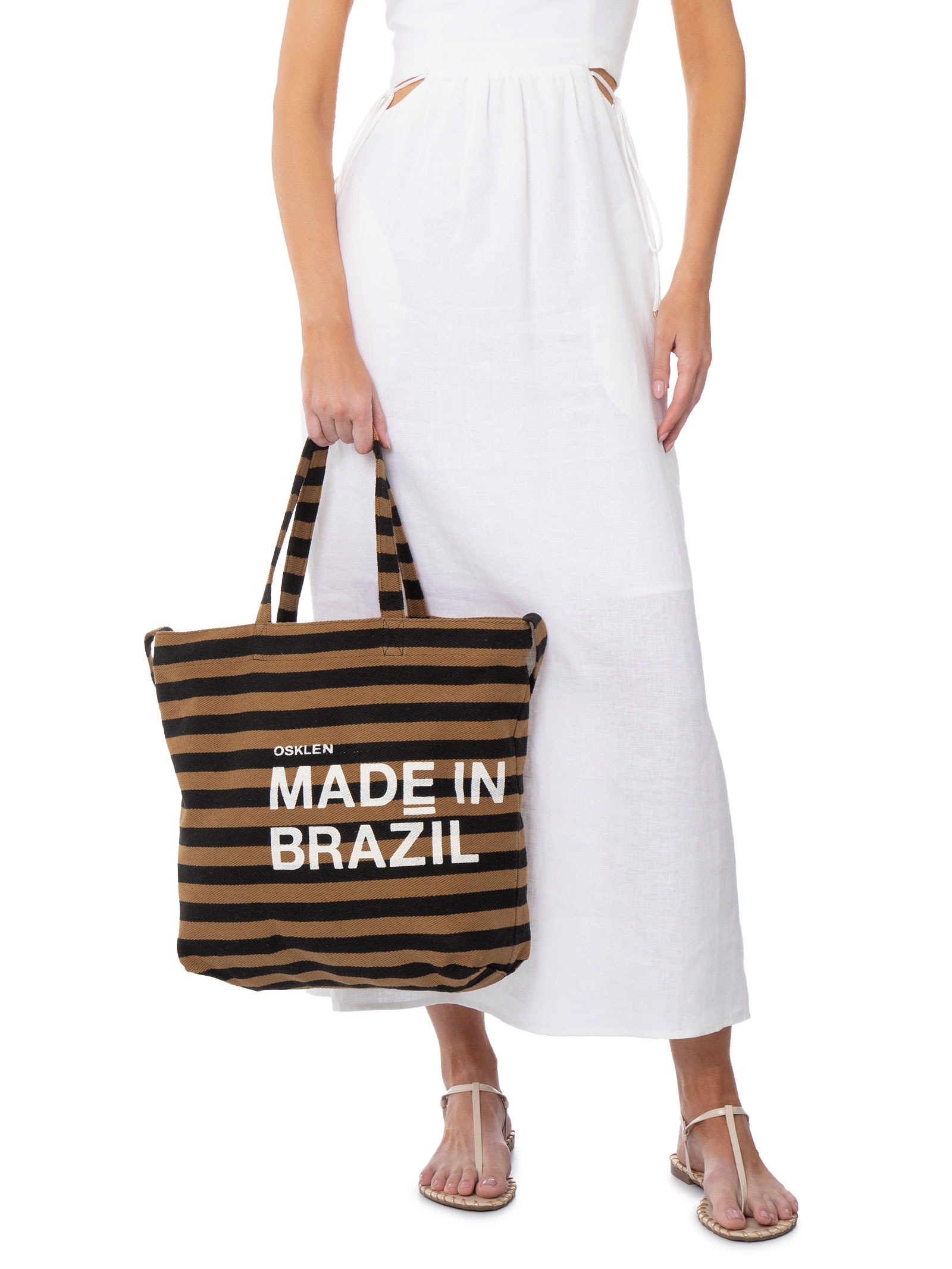 Bolsa Feminina Tote Made In Brazil Stripes Marrom Osklen