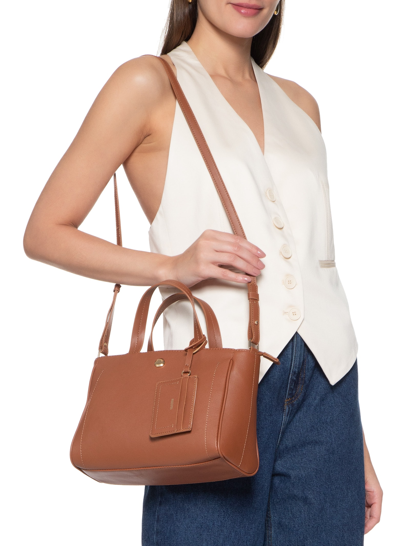 Bolsa Feminina Tote Média Com Porta Cartão - Anacapri - Marrom