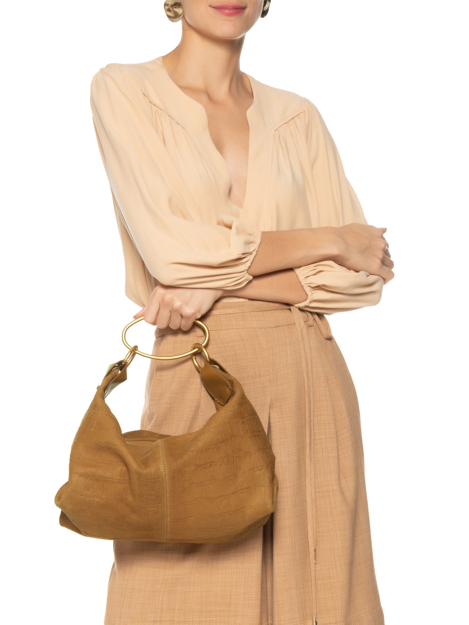 Arezzo - Bolsa Feminina Tote Suede Croco Média - Bege