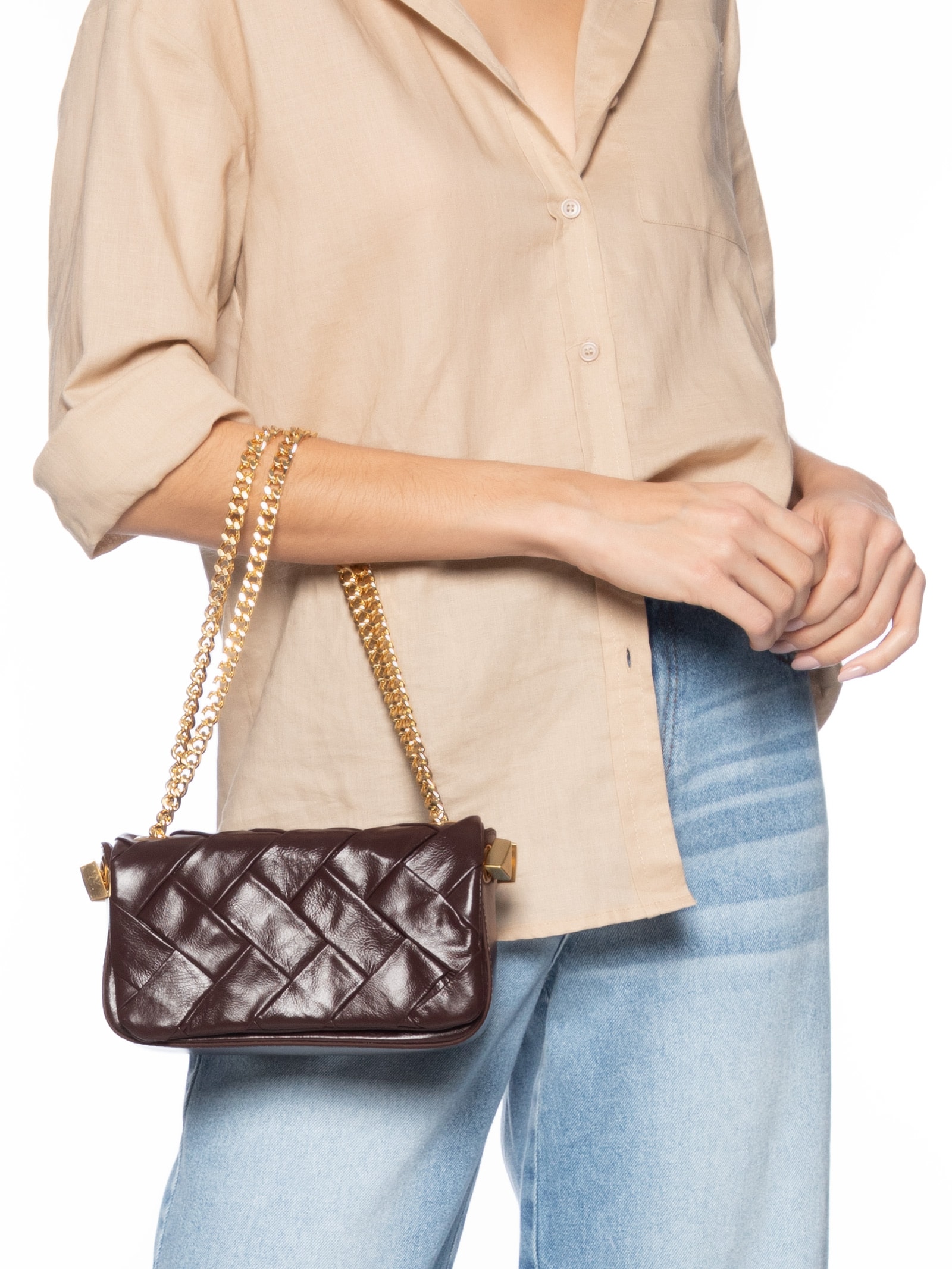 Bolsa Feminina Weave Couro Marrom Schutz