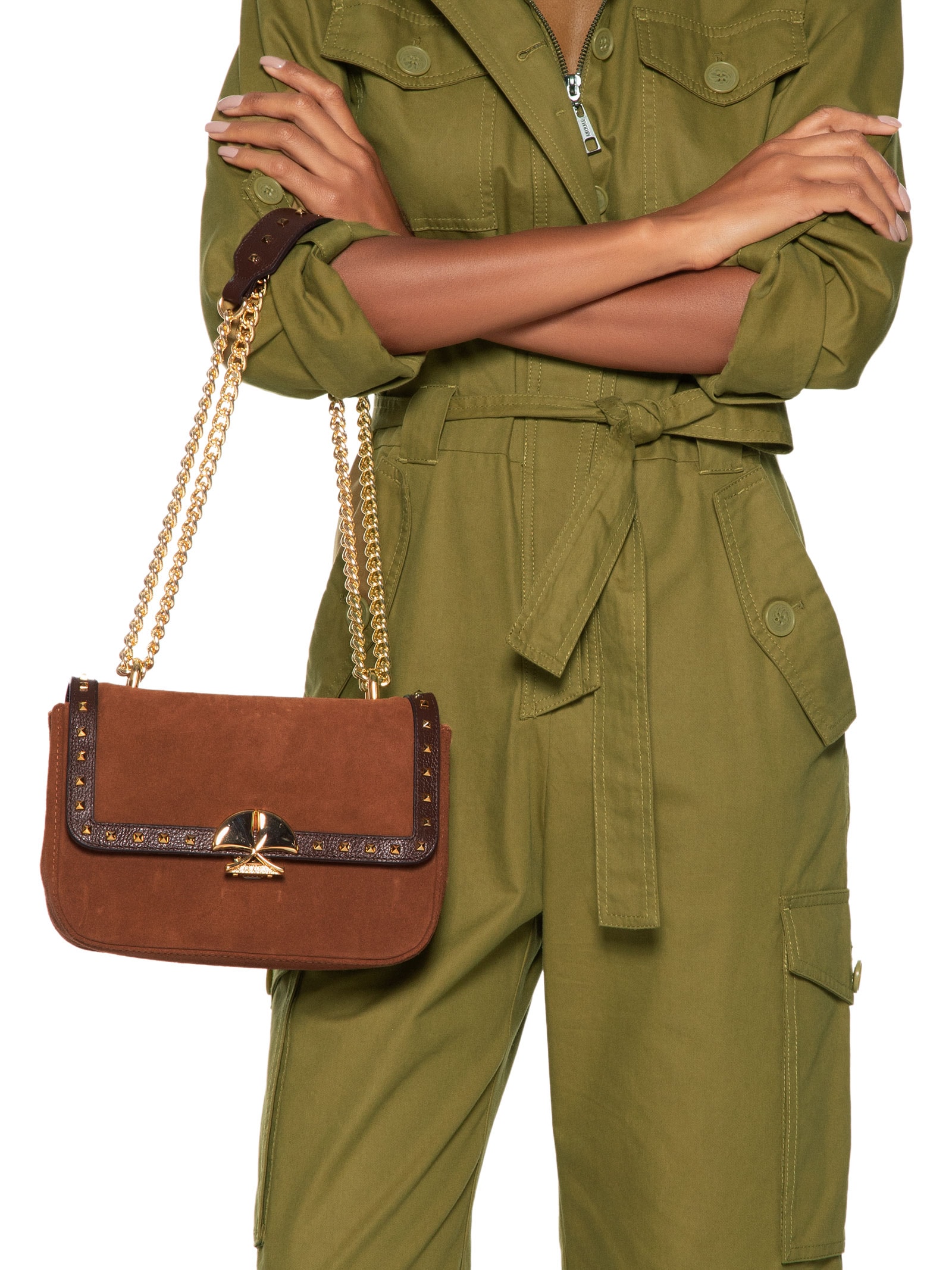 Bolsa Femininha Média Couro Alça Corrente Marrom Luiza Barcelos