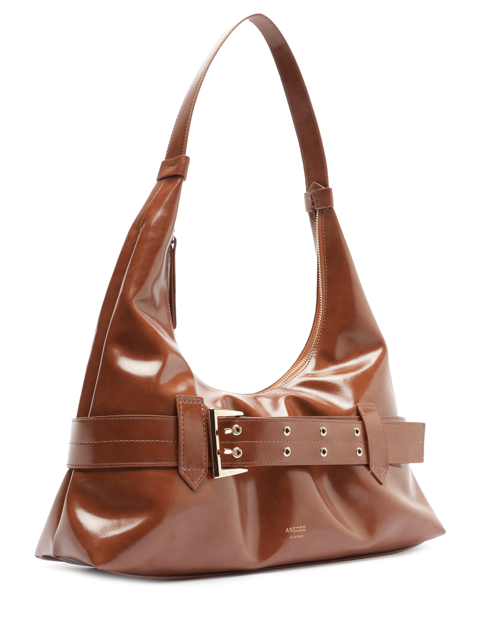 Bolsa Hobo Grande Tiras Fivelas Marrom Arezzo