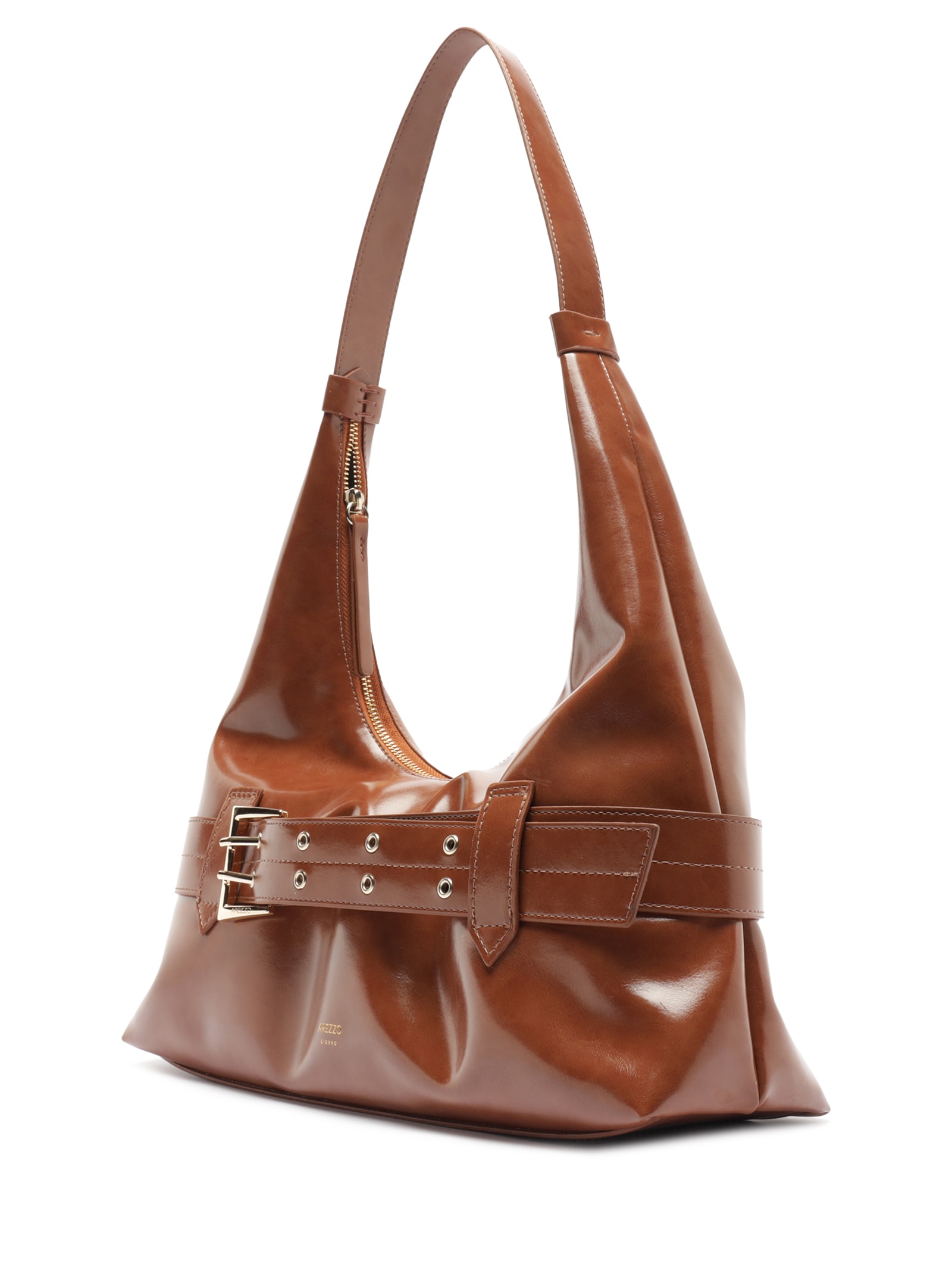 Bolsa Hobo Grande Tiras Fivelas Marrom Arezzo
