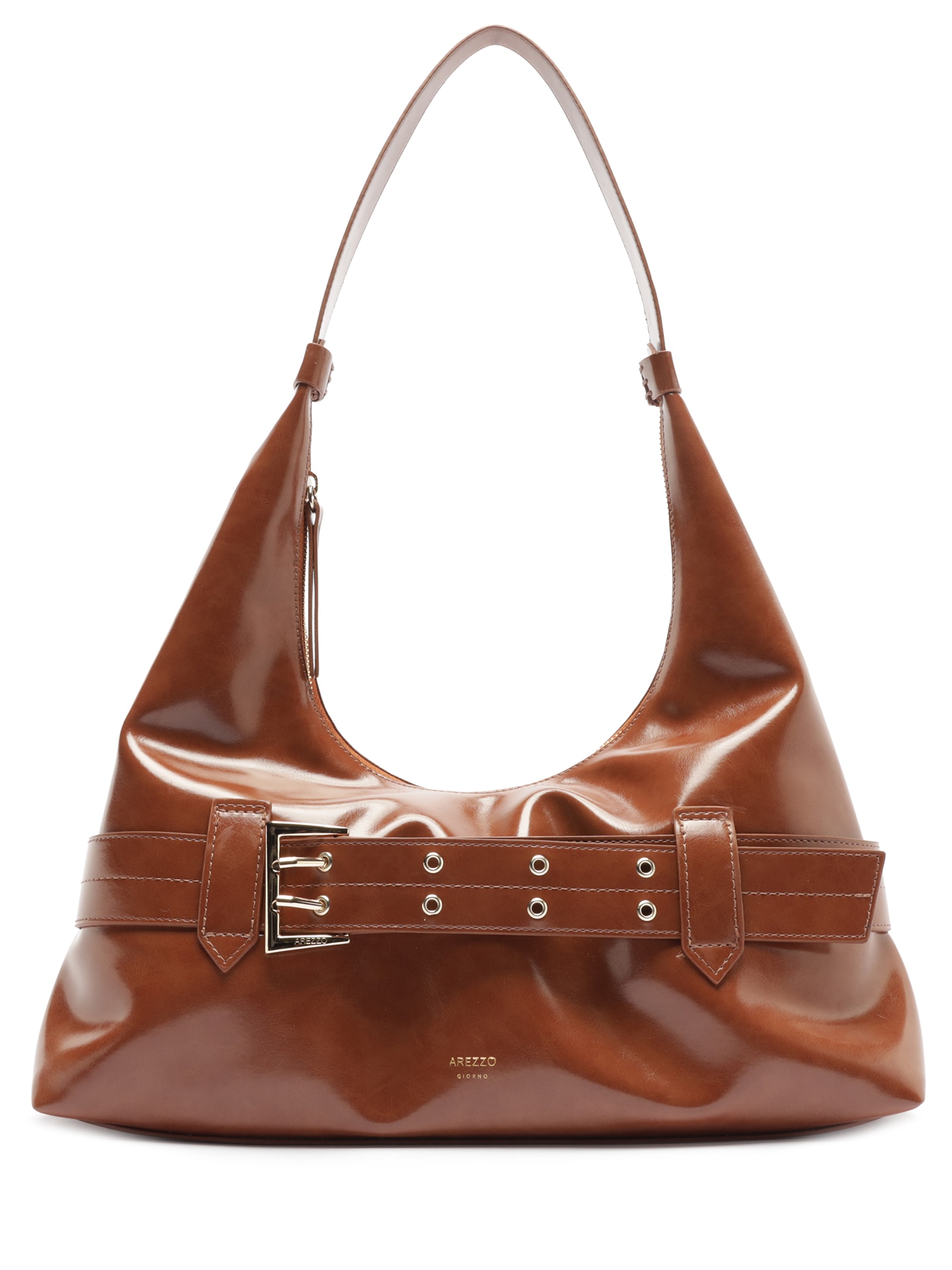 Bolsa Hobo Grande Tiras Fivelas Marrom Arezzo