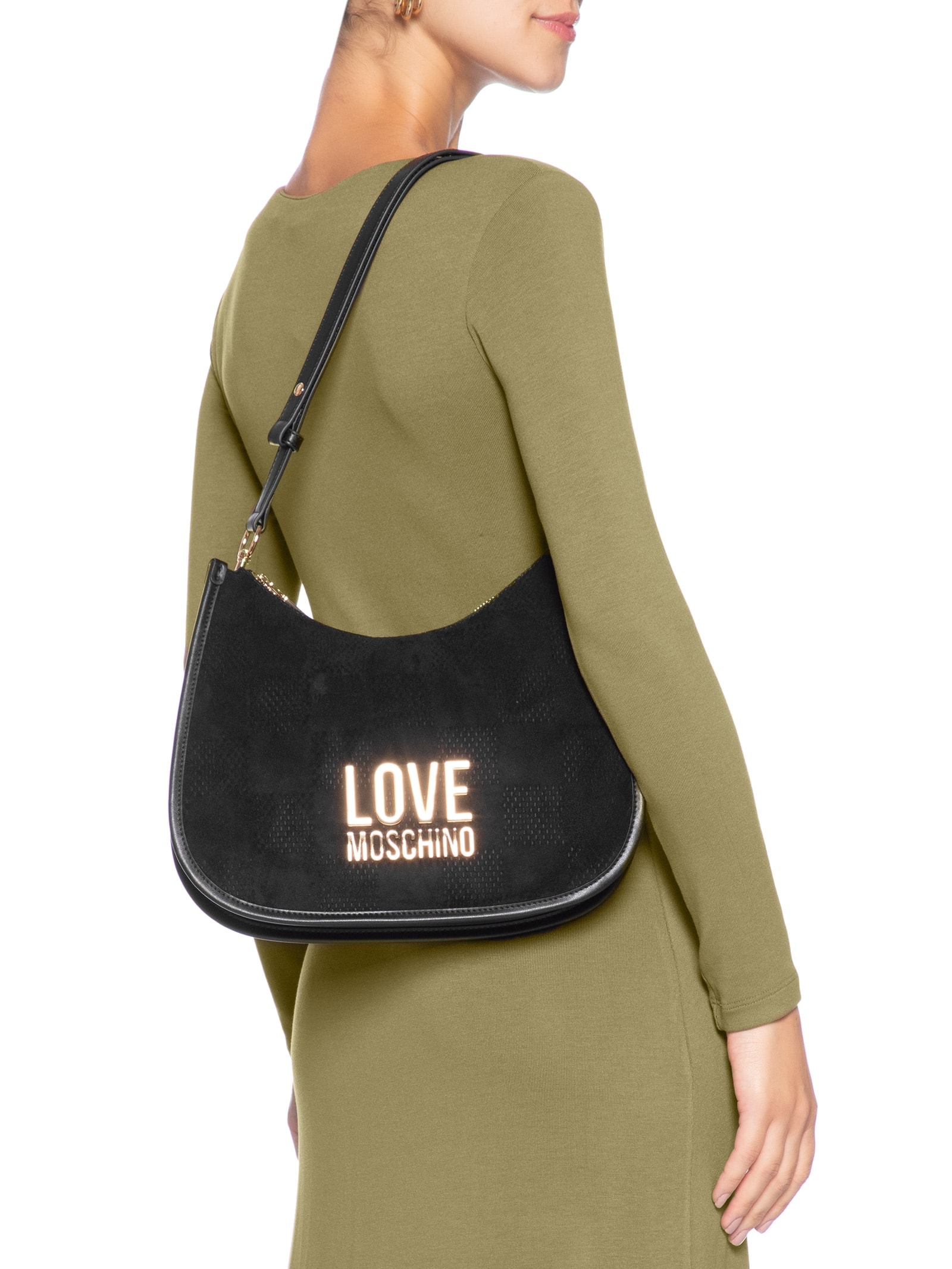 Bolsa Love Moschino em PU + Velour – Preto Love Moschino
