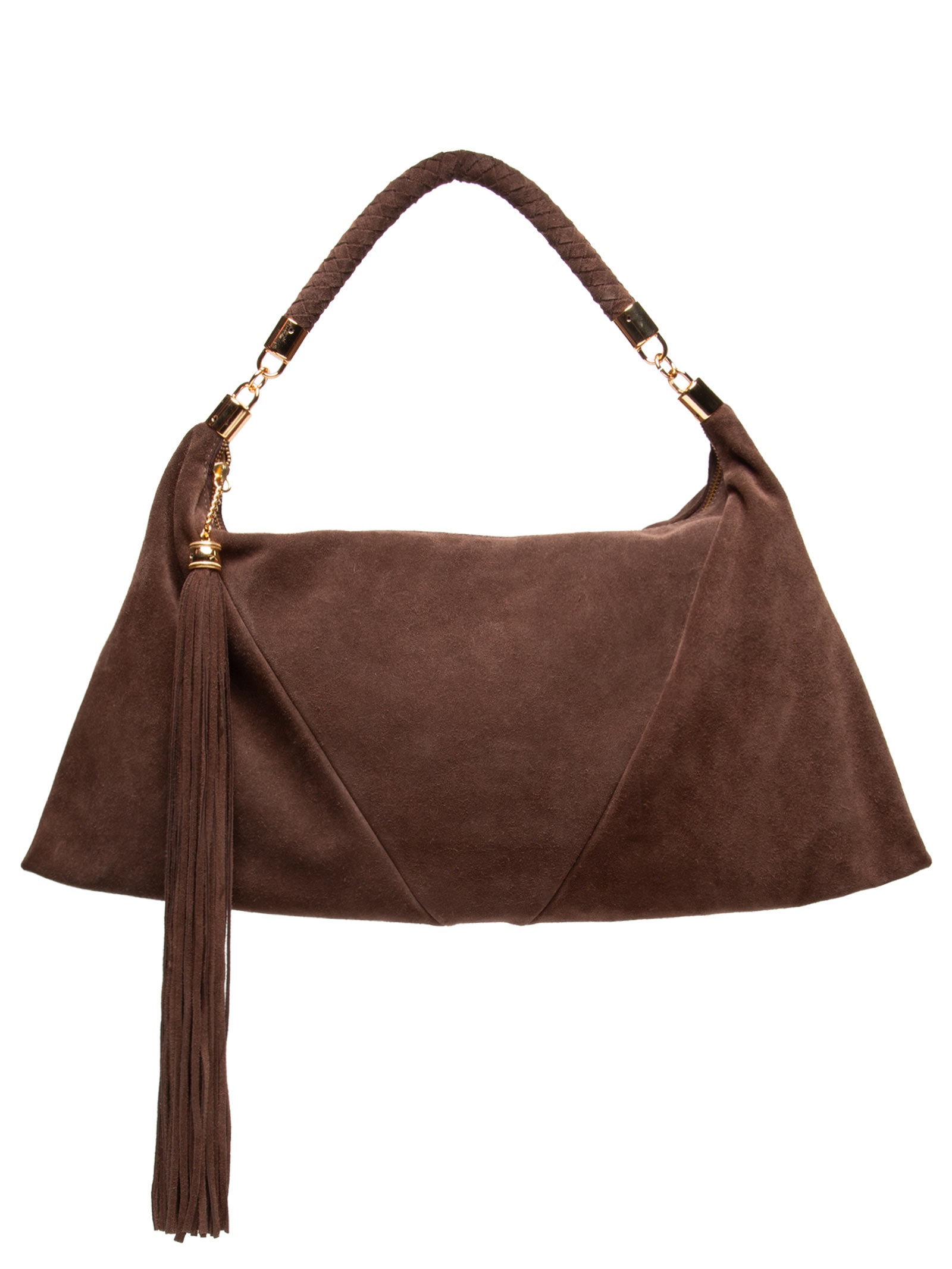 Bolsa Média Com Franjas E Alça Tramada Marrom Luiza Barcelos