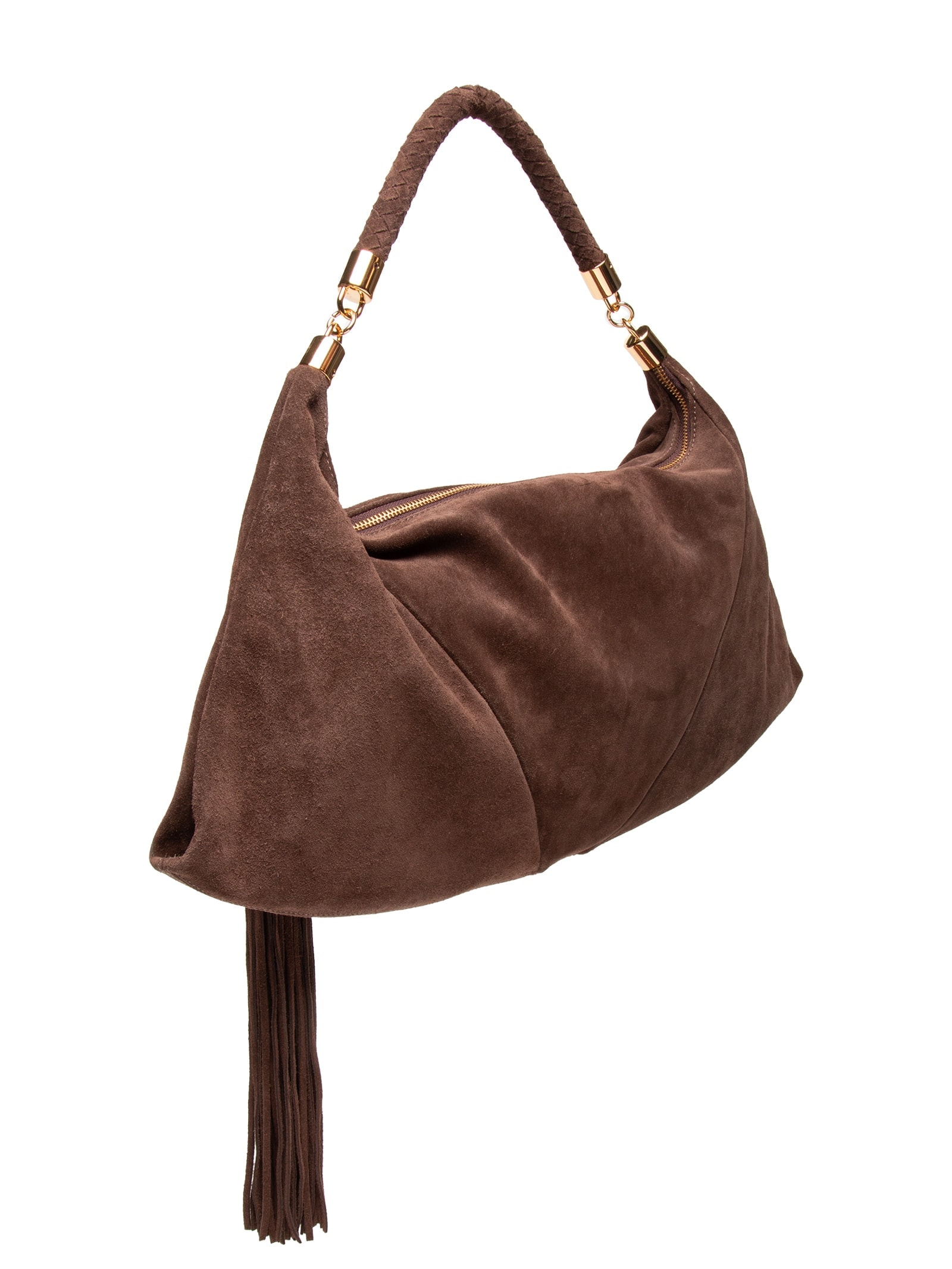 Bolsa Média Couro Com Franjas Marrom Luiza Barcelos
