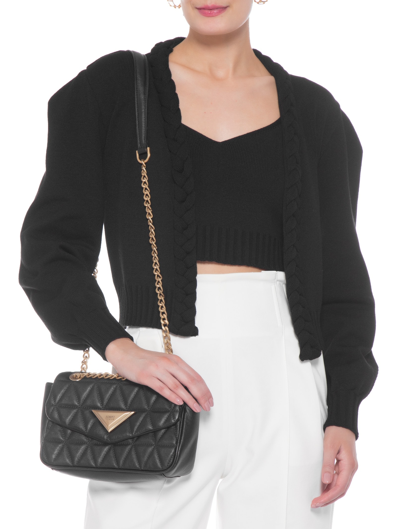 Bolsa Média Tiracolo 944 Matelassê Preto Schutz