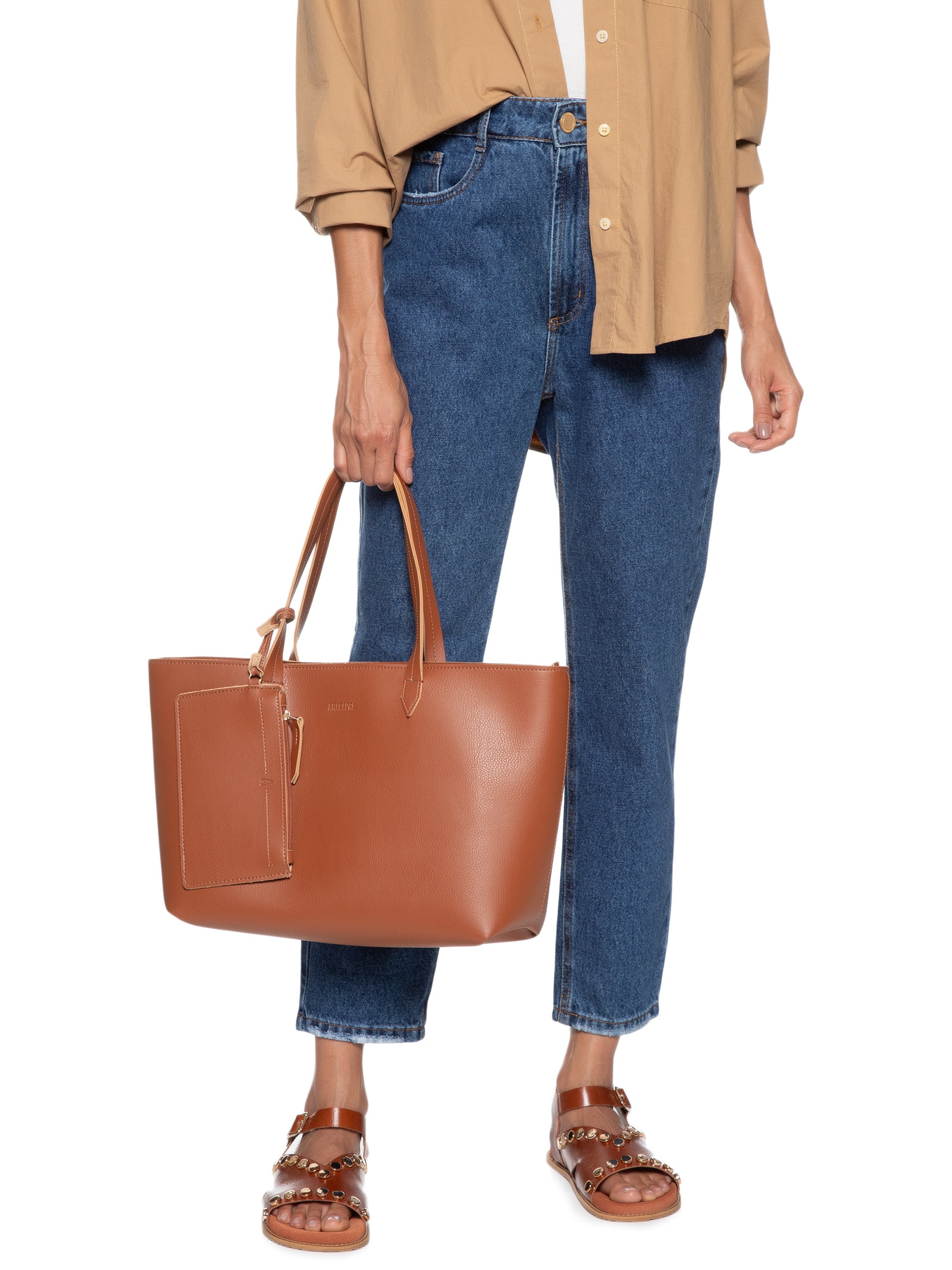 Bolsa Shopping Marrom Pouch Grande Marrom Anacapri
