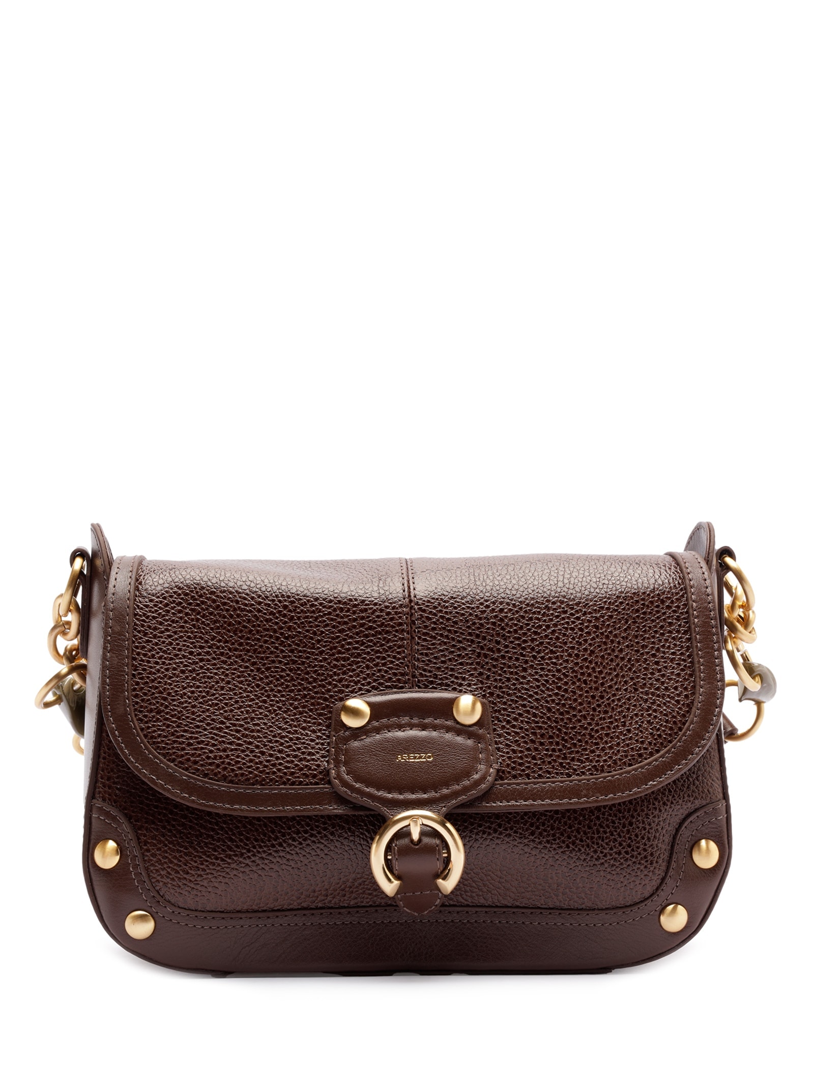 Bolsa Tiracolo Couro Worn Média Metais Marrom Arezzo