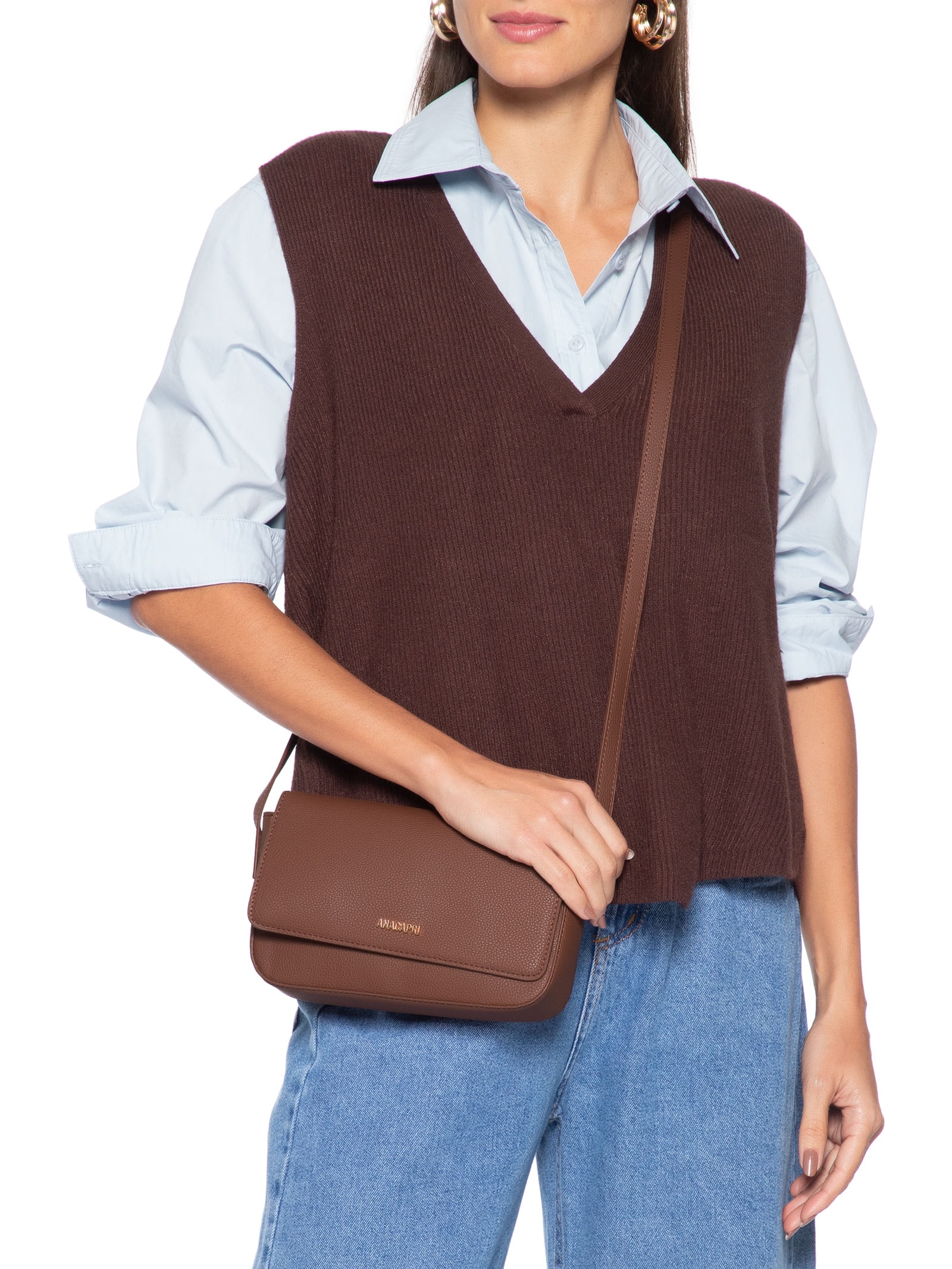 Bolsa Tiracolo Pequena Feminina Marrom Anacapri