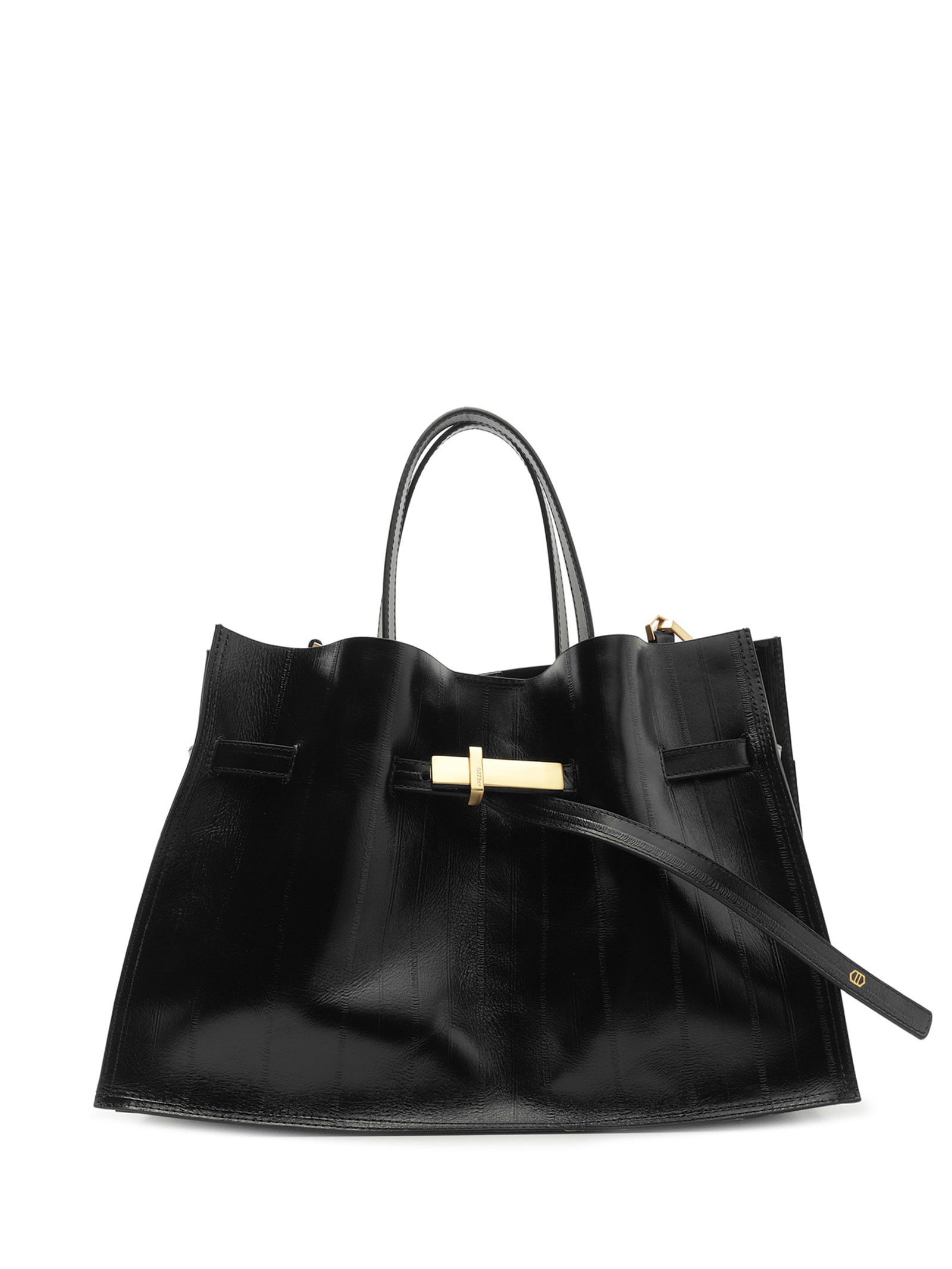 Bolsa Tote Couro Grande Tira Metal – Preto Arezzo