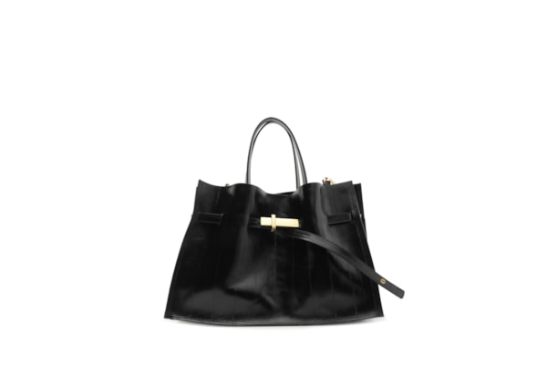 Bolsa Tote Couro Grande Tira Metal – Preto