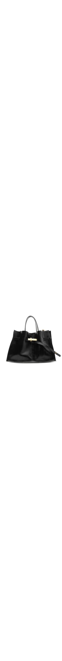 Bolsa Tote Couro Grande Tira Metal – Preto