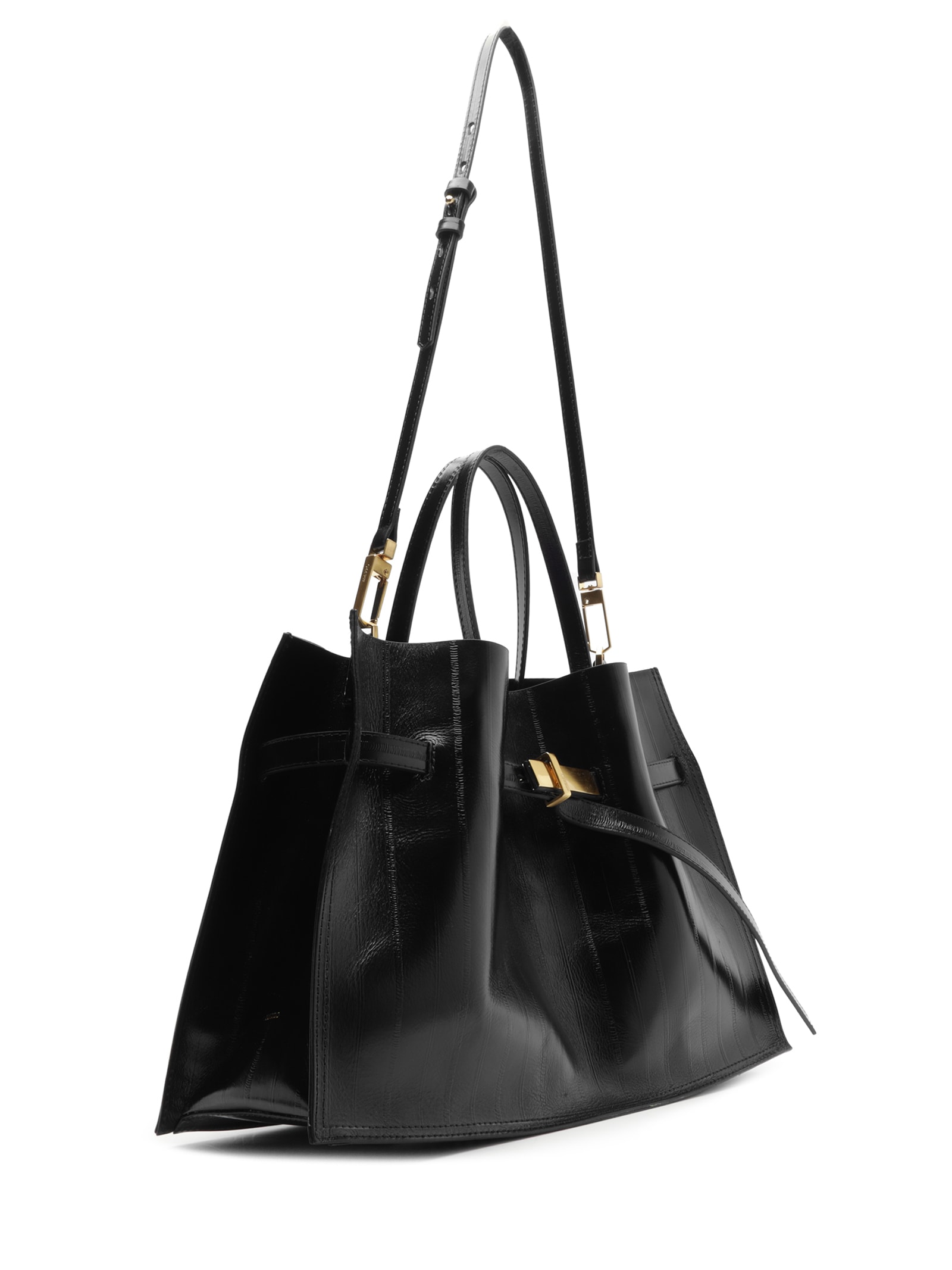 Bolsa Tote Couro Grande Tira Metal – Preto Arezzo