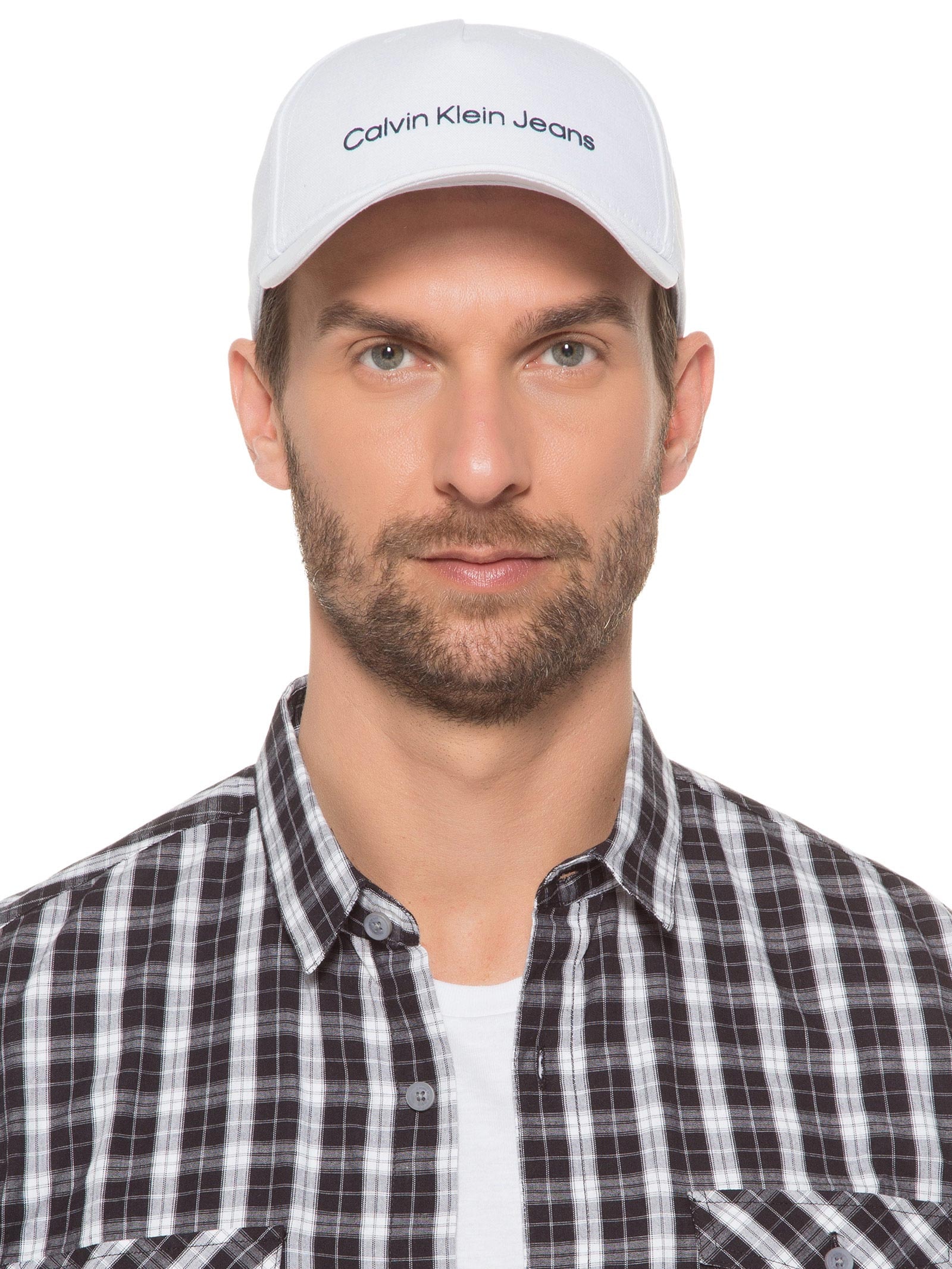 Boné Masculino Aba Curva 5 Gomos Sarja Logo Branco Calvin Klein Jeans