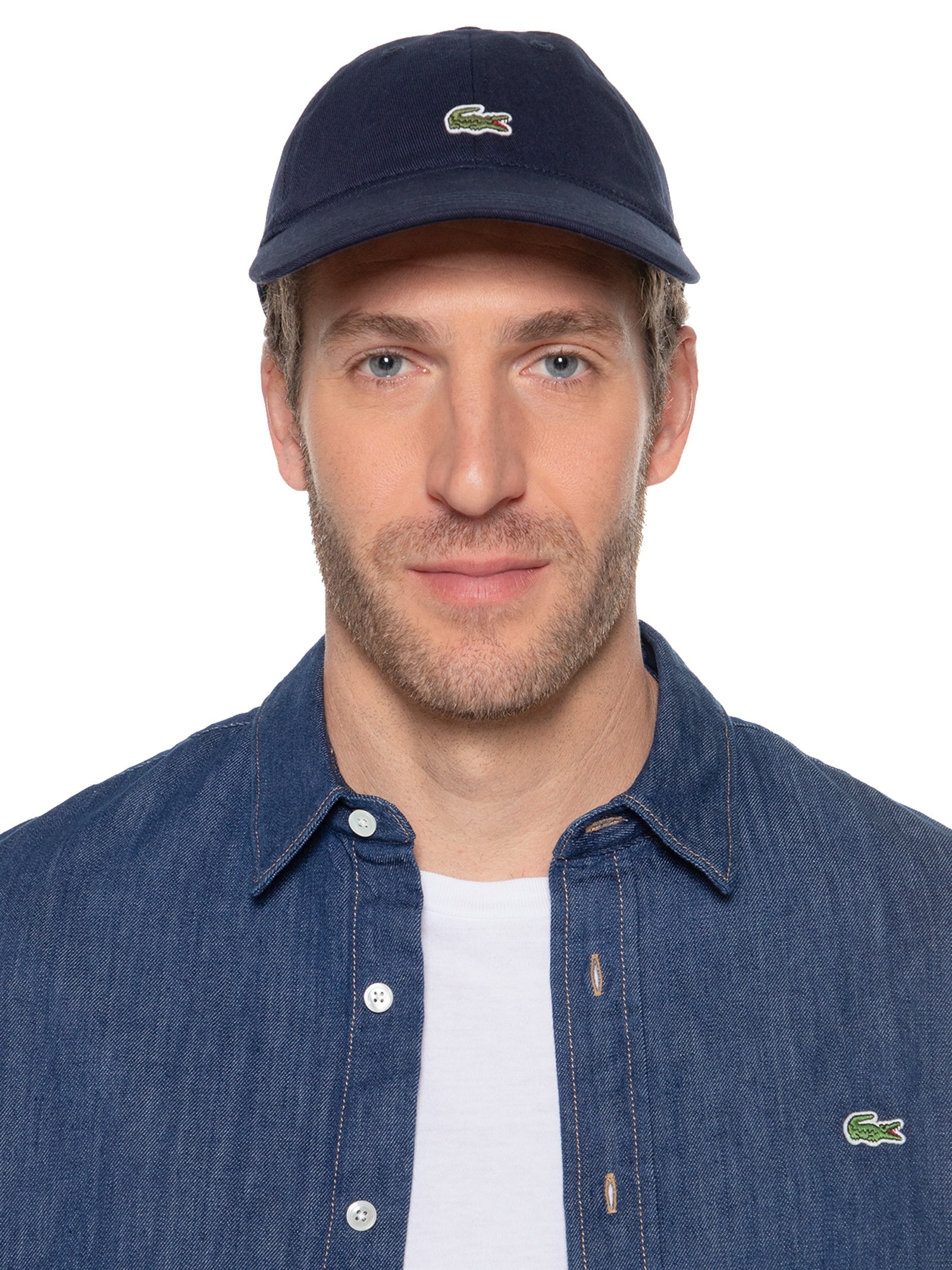 Boné Masculino Crocodilo Em Sarja De Algodão Azul Lacoste