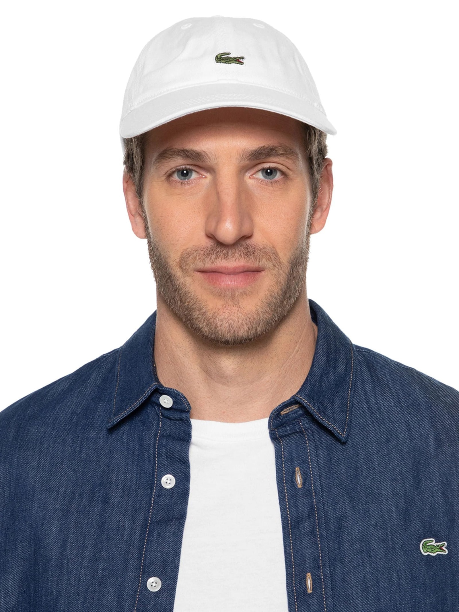 Boné Masculino Crocodilo Em Sarja De Algodão Branco Lacoste