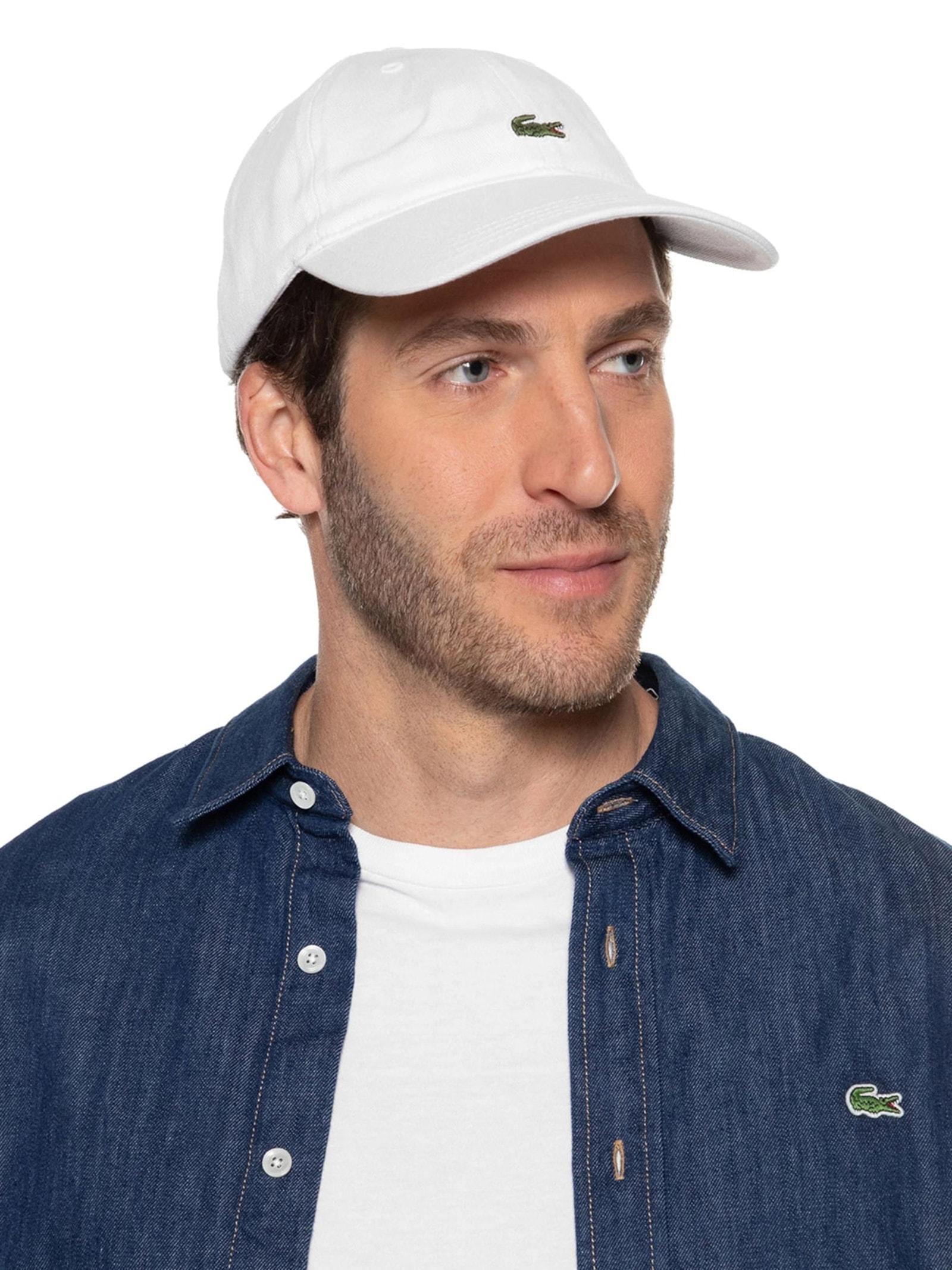 Boné Masculino Crocodilo Em Sarja De Algodão Branco Lacoste