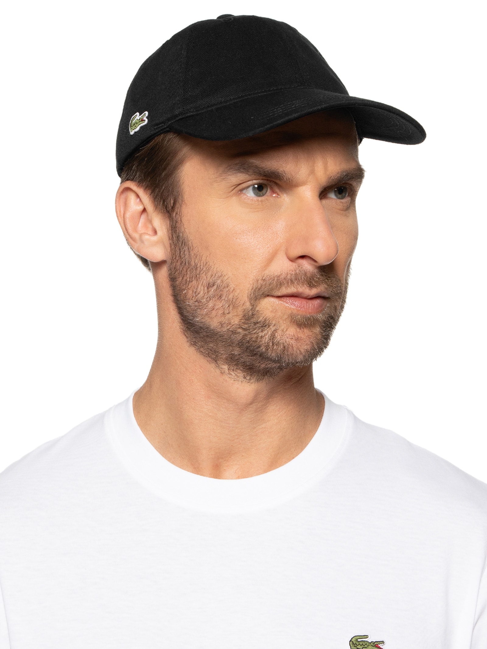 Boné Masculino Crocodilo Lateral Em Sarja De Algodão Preto Lacoste