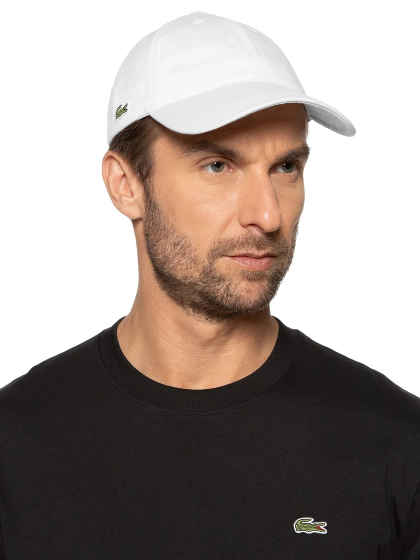 Boné Masculino Crocodilo Lateral Sarja De Algodão Branco Lacoste